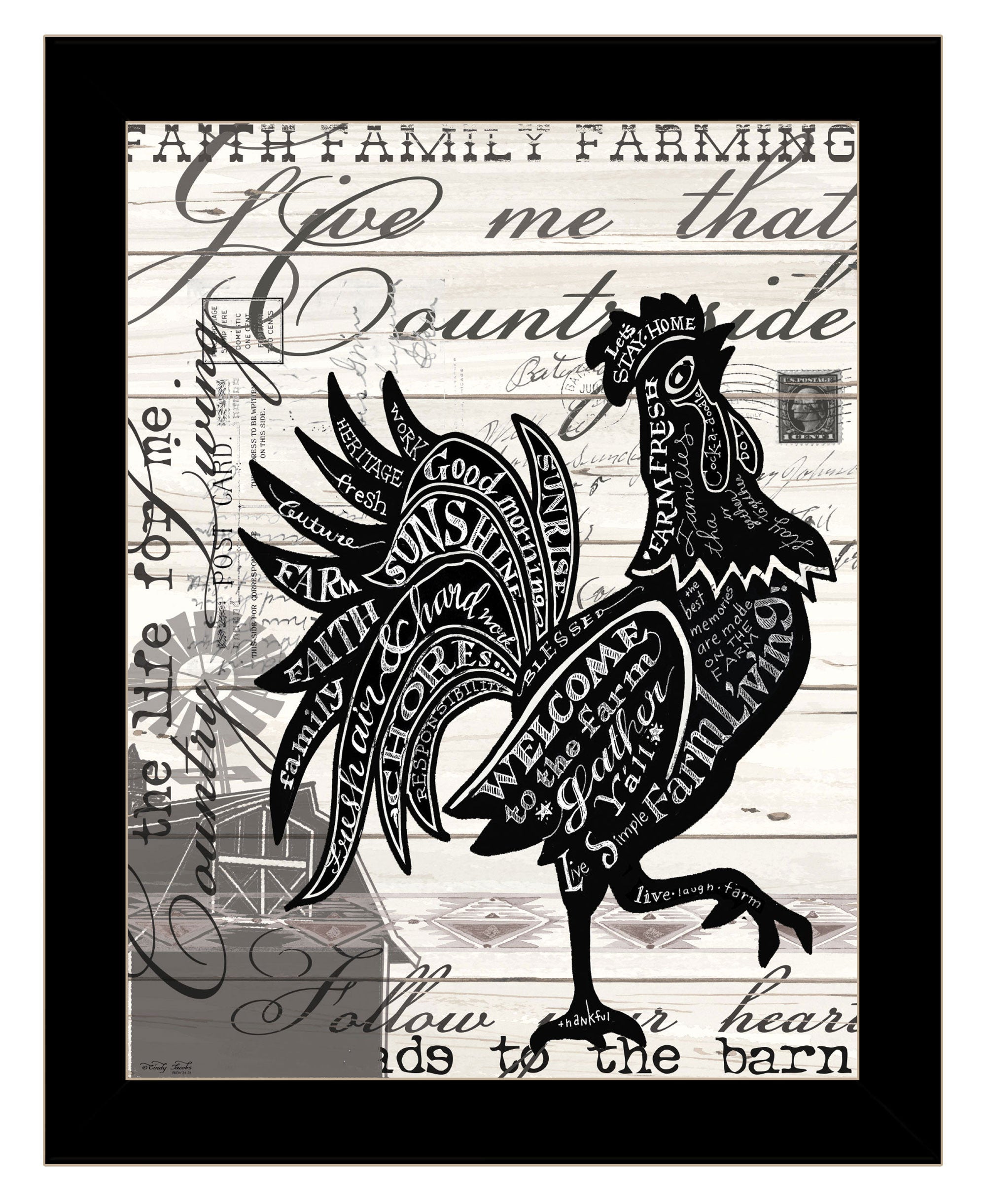 WELCOME TO THE FARM CHICKEN Black Framed Print Wall Art-1
