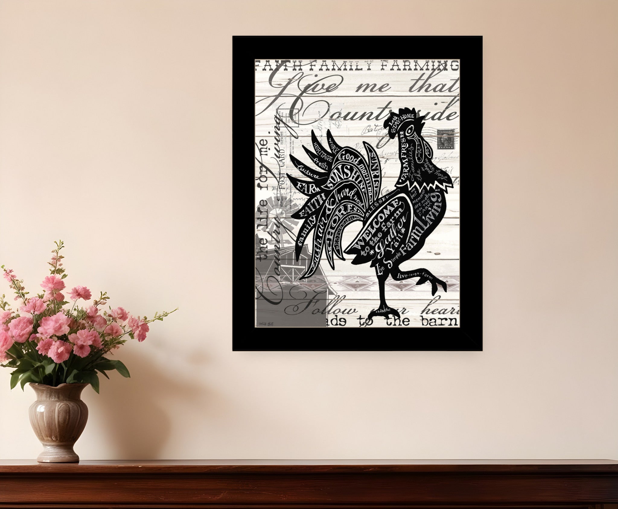 WELCOME TO THE FARM CHICKEN Black Framed Print Wall Art-0