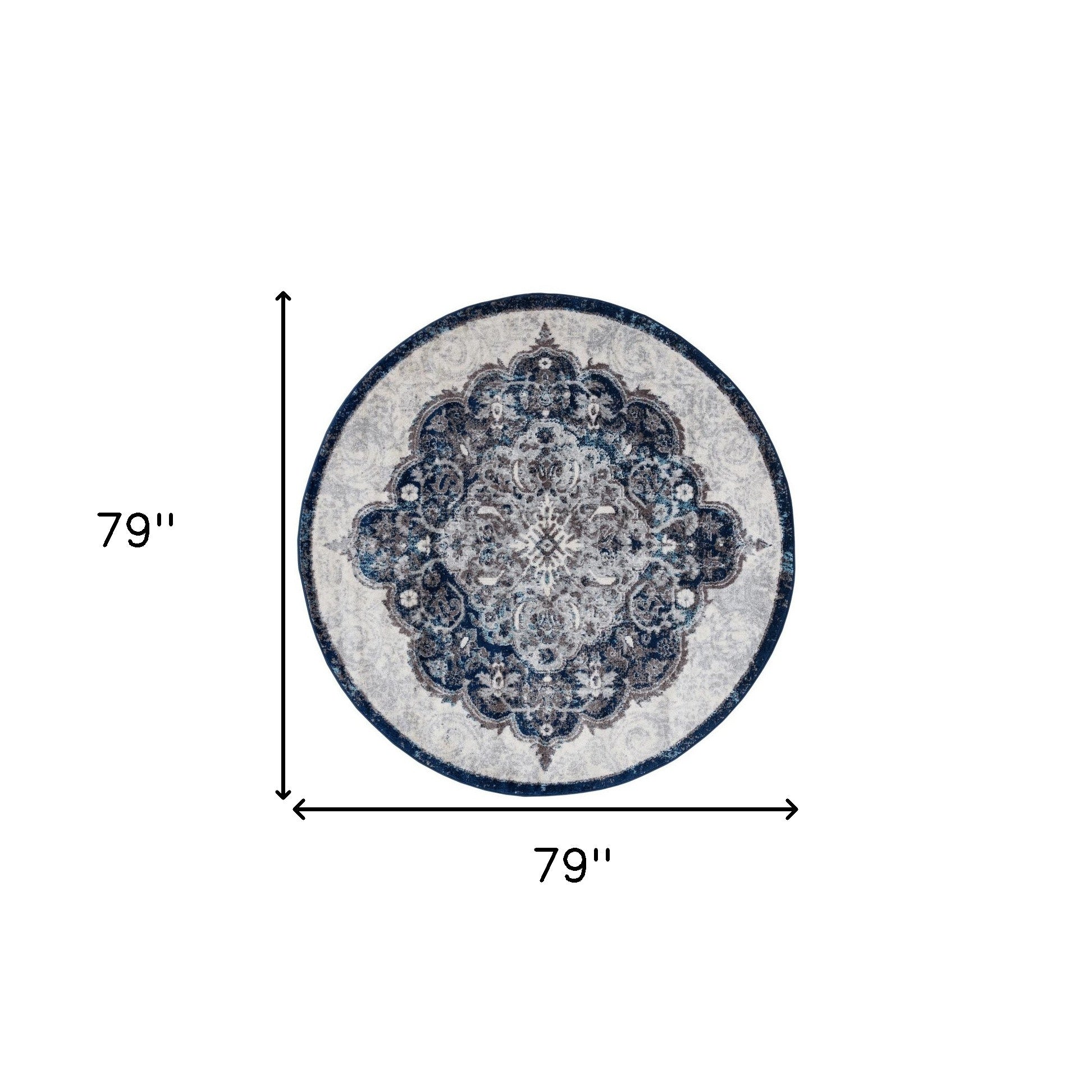 6' Ivory Gray And Blue Medallion Round Rug-2