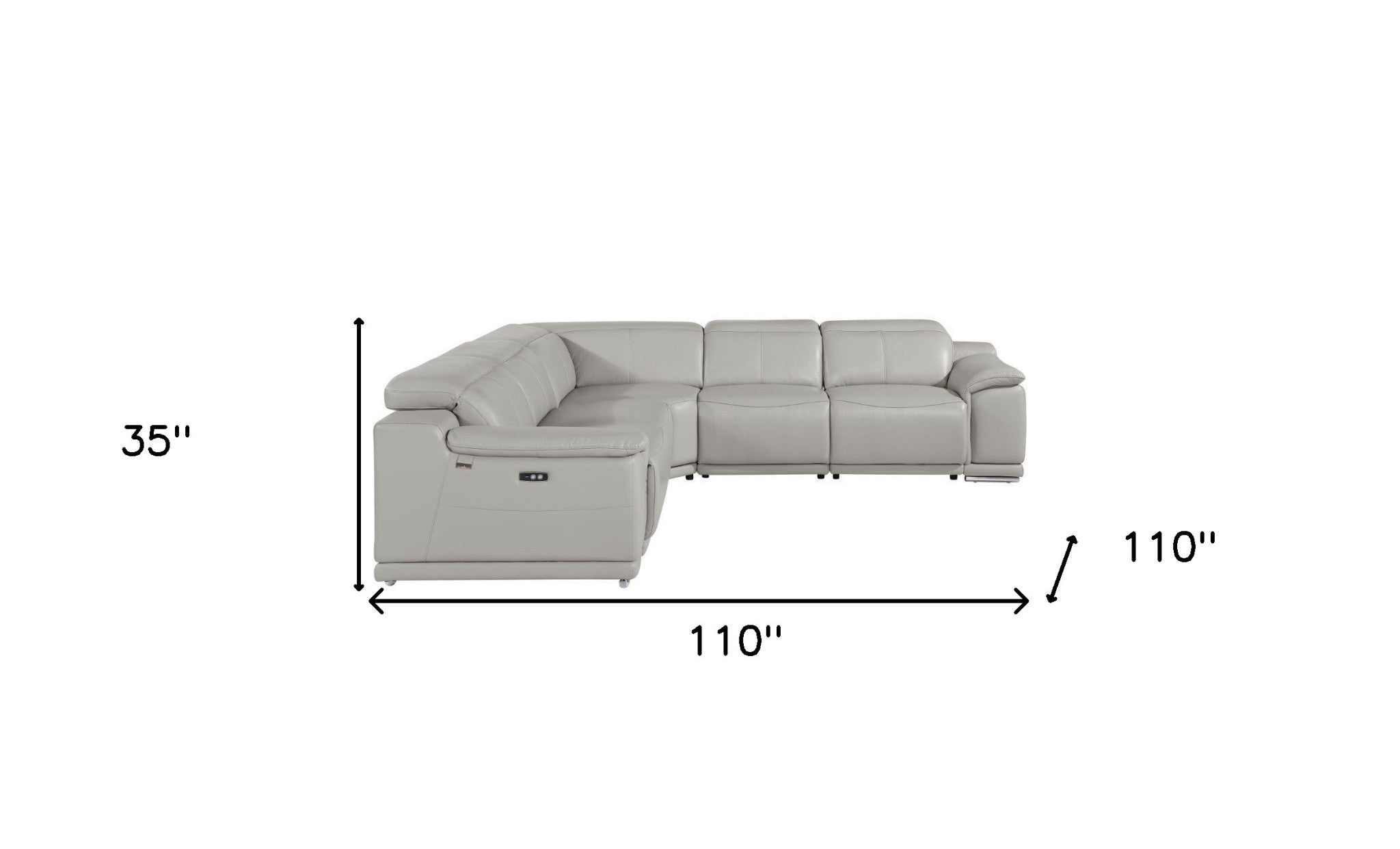 Light Gray Italian Leather Power Reclining U Shaped Five Piece Corner Sectional With Console-7