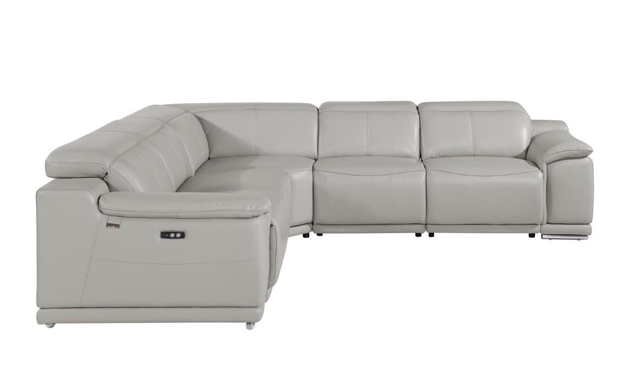 Light Gray Italian Leather Power Reclining U Shaped Five Piece Corner Sectional With Console-0