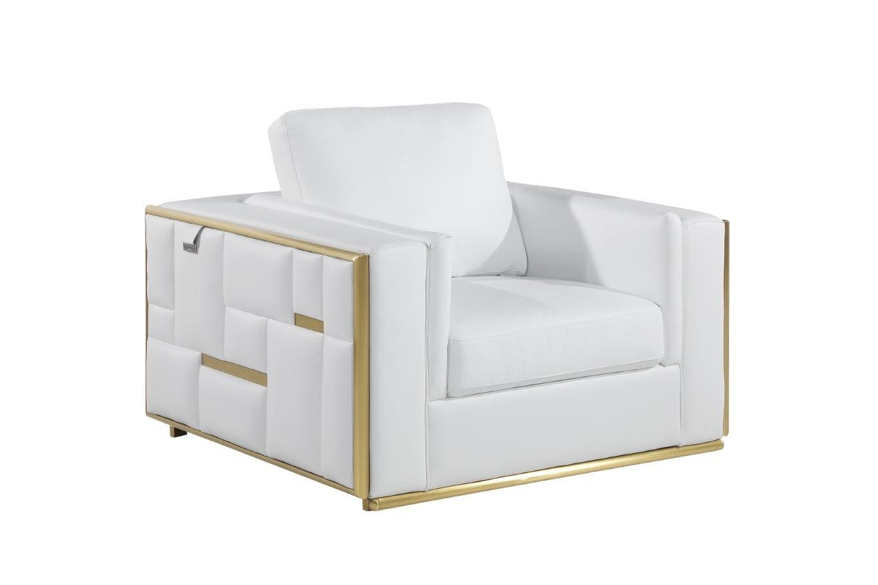 47" White And Gold Top Grain Leather Club Chair-0