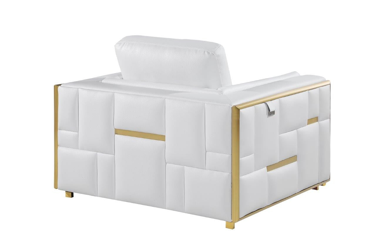47" White And Gold Top Grain Leather Club Chair-2