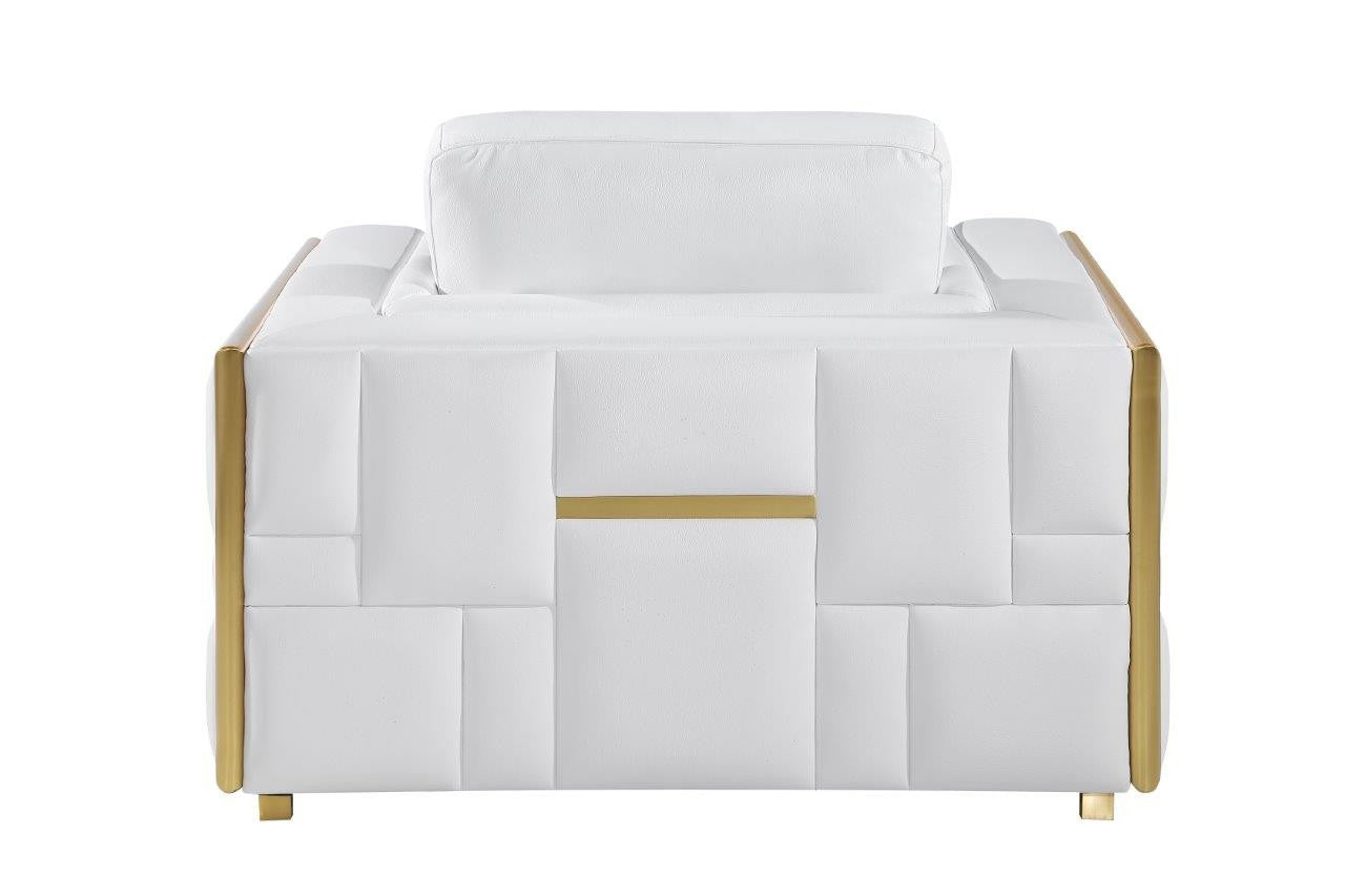 47" White And Gold Top Grain Leather Club Chair-3