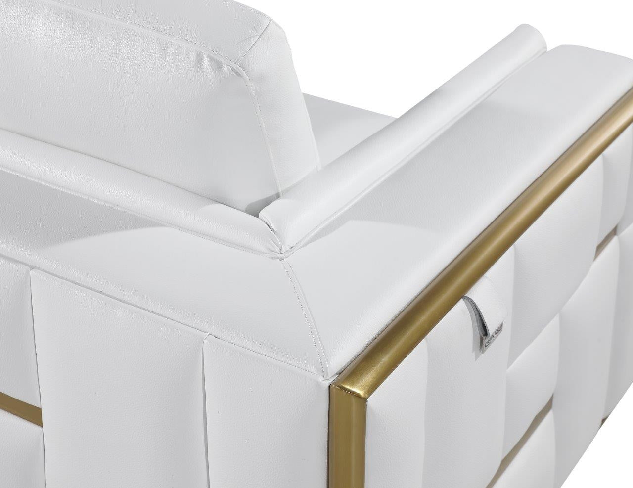 47" White And Gold Top Grain Leather Club Chair-5