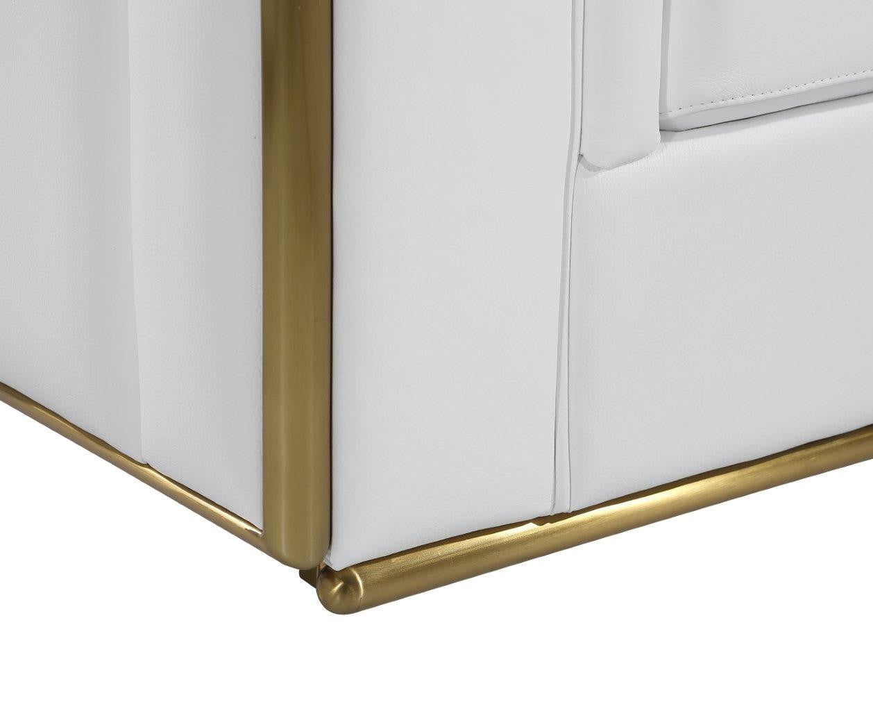 47" White And Gold Top Grain Leather Club Chair-6
