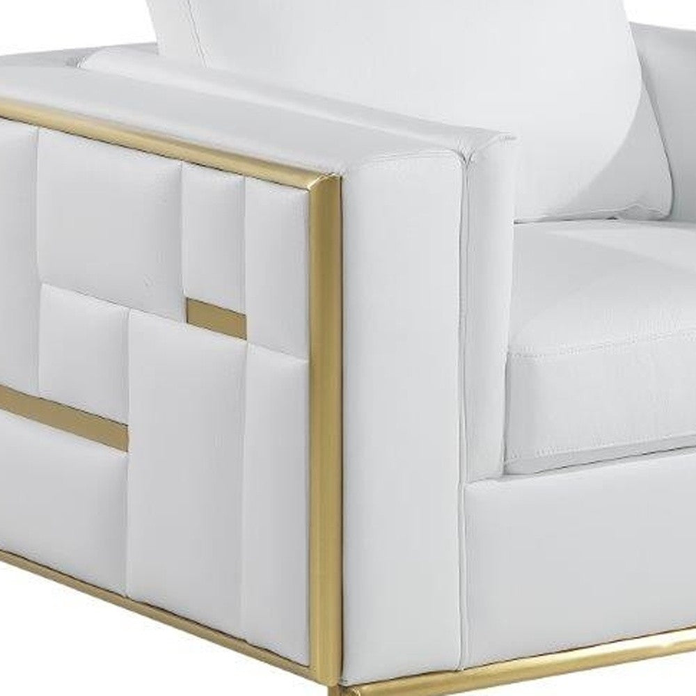 47" White And Gold Top Grain Leather Club Chair-7