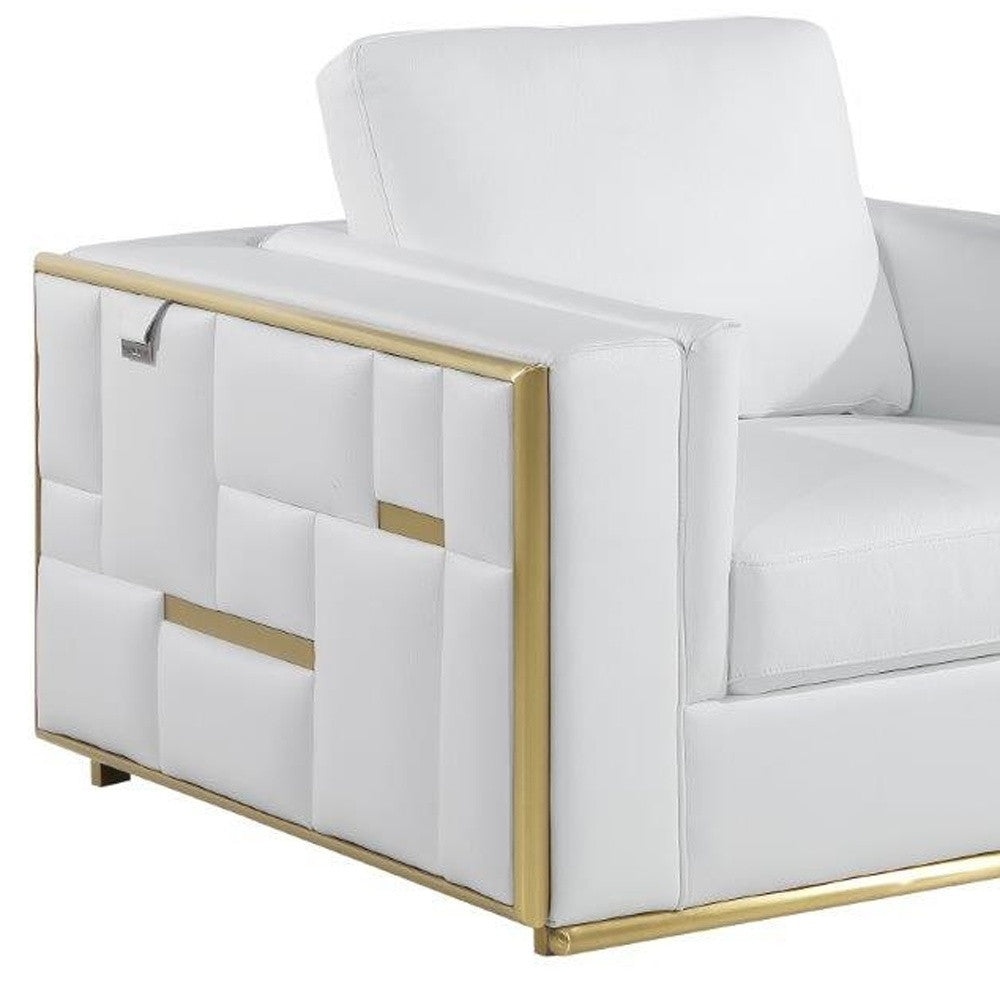 47" White And Gold Top Grain Leather Club Chair-8
