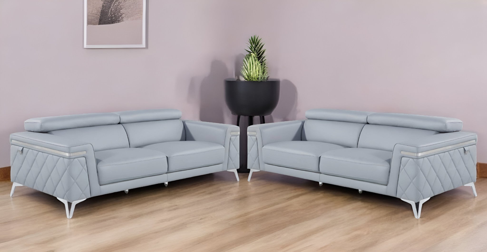 Two Piece Blue Four Person Seating Set-0