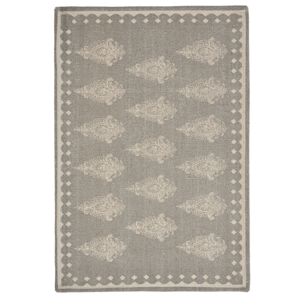 19" Set of Four Gray And Cream Geometric Medallion Cotton Placemats-2