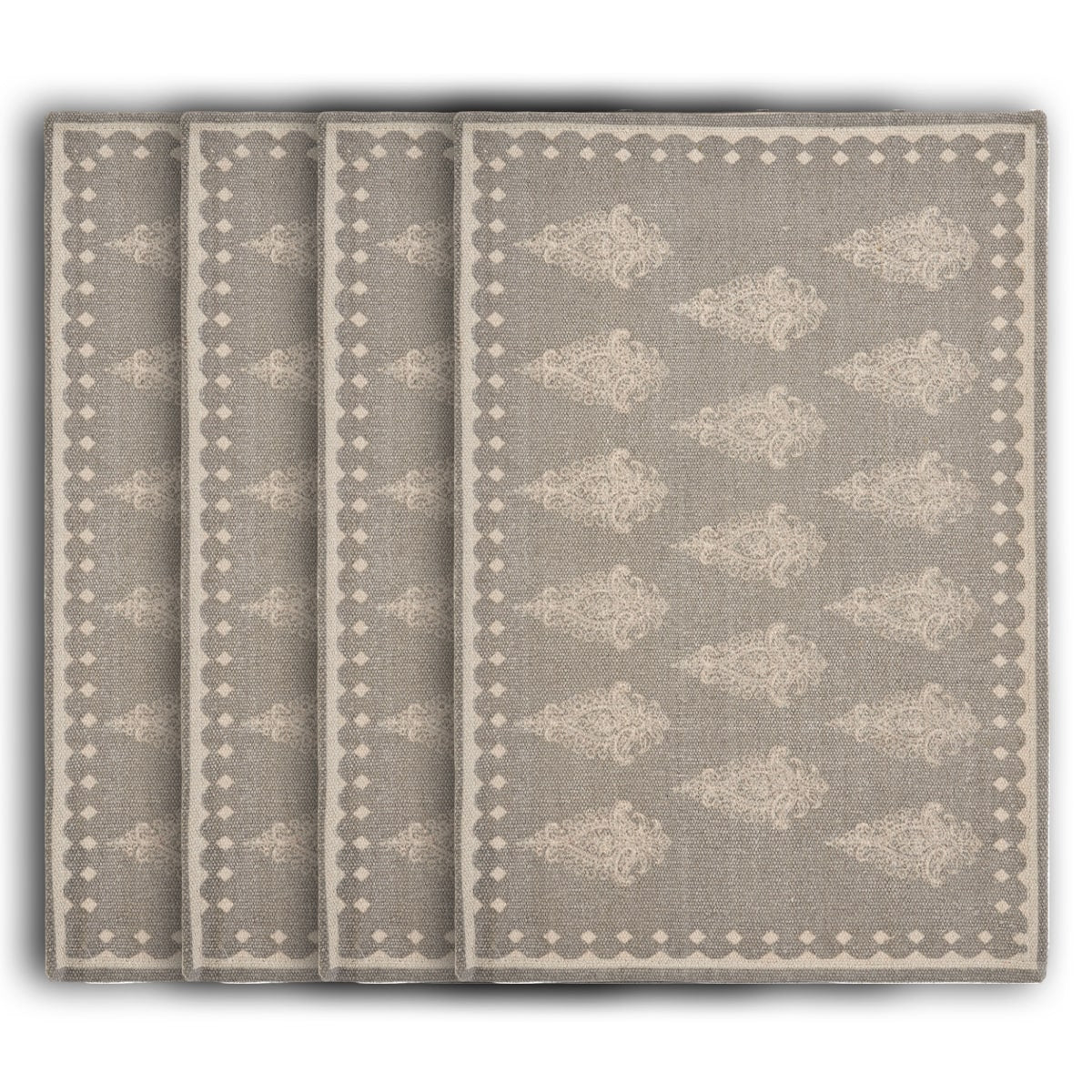 19" Set of Four Gray And Cream Geometric Medallion Cotton Placemats-1