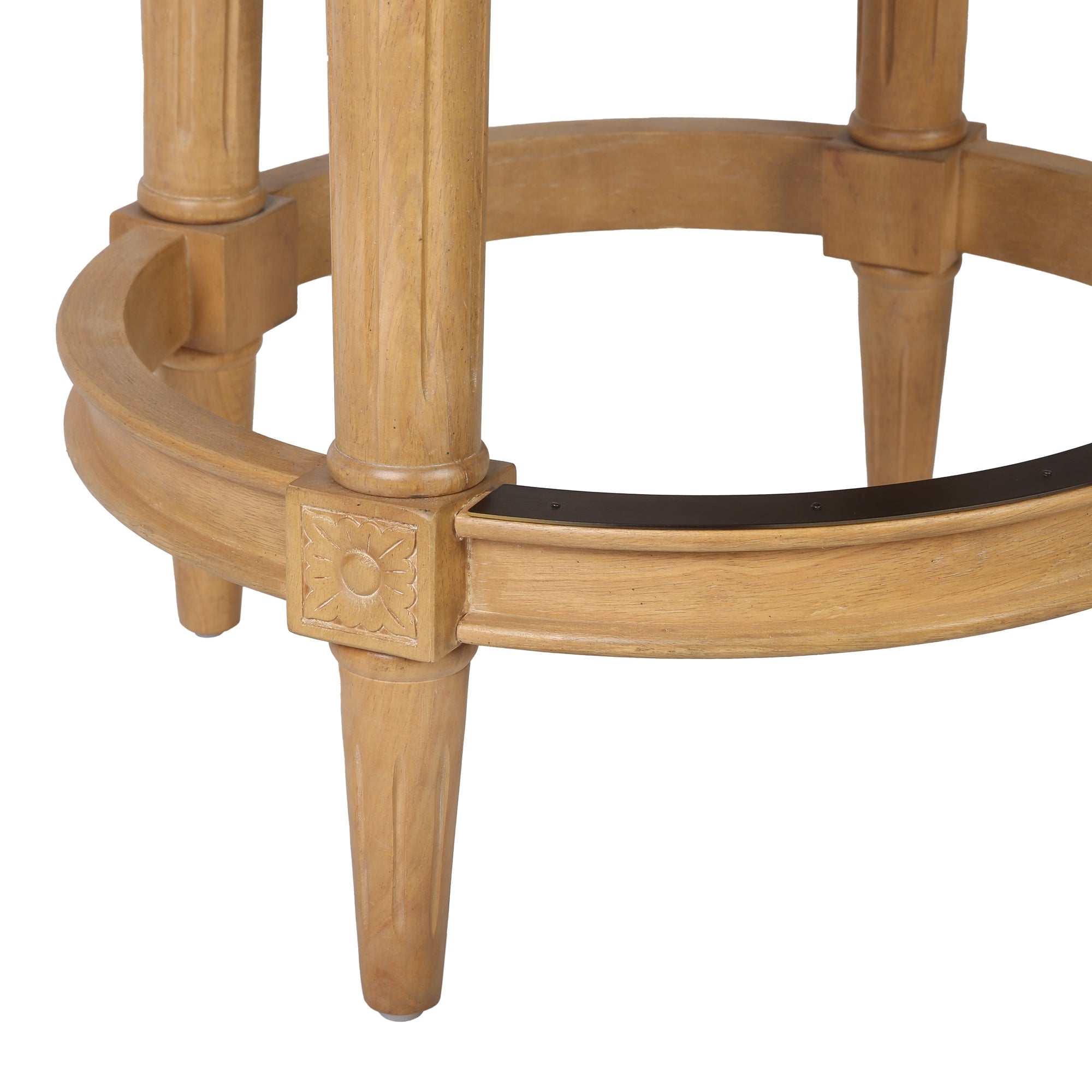 25" Beige and Natural Fabric and Solid Wood Counter Height Swivel Bar Chair-2