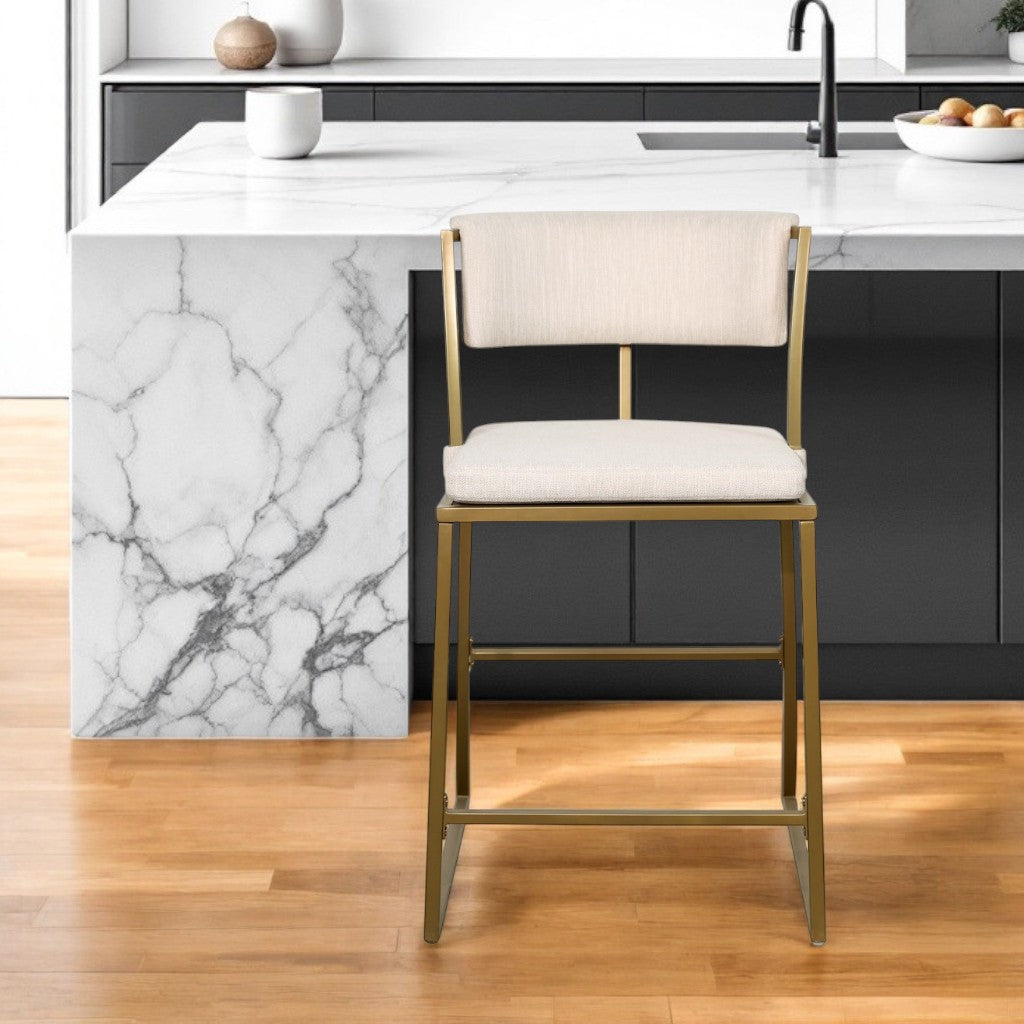 25" Beige And Antiqued Brass Steel Low Back Counter Height Bar Chair-0