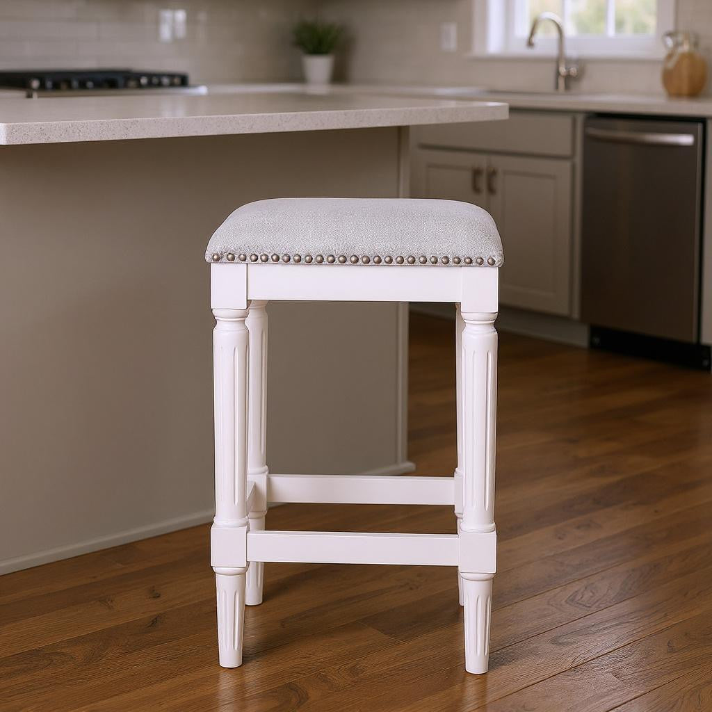 27" Gray And Antiqued White Solid Wood Backless Counter Height Bar Chair-0