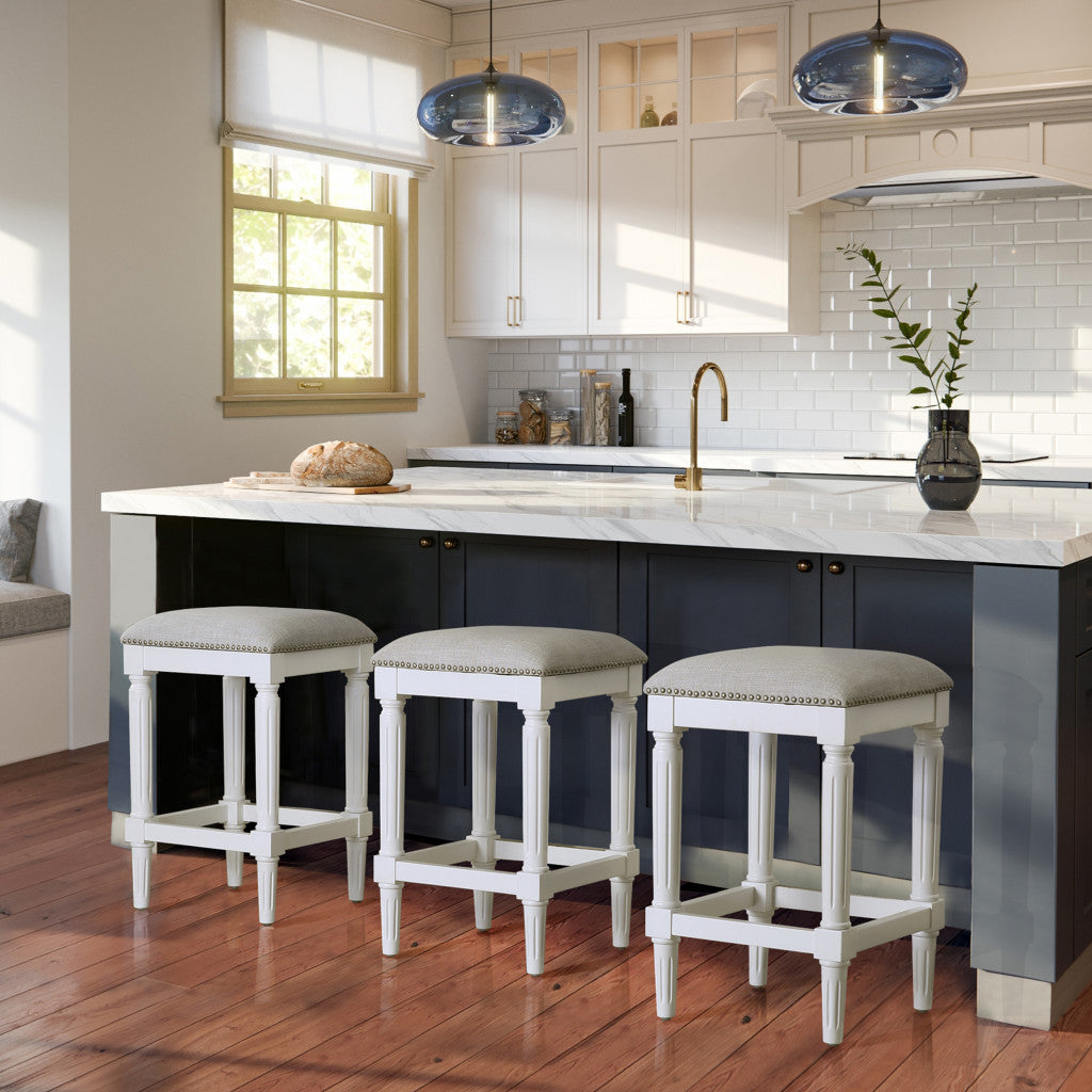 27" Gray And Antiqued White Solid Wood Backless Counter Height Bar Chair-6