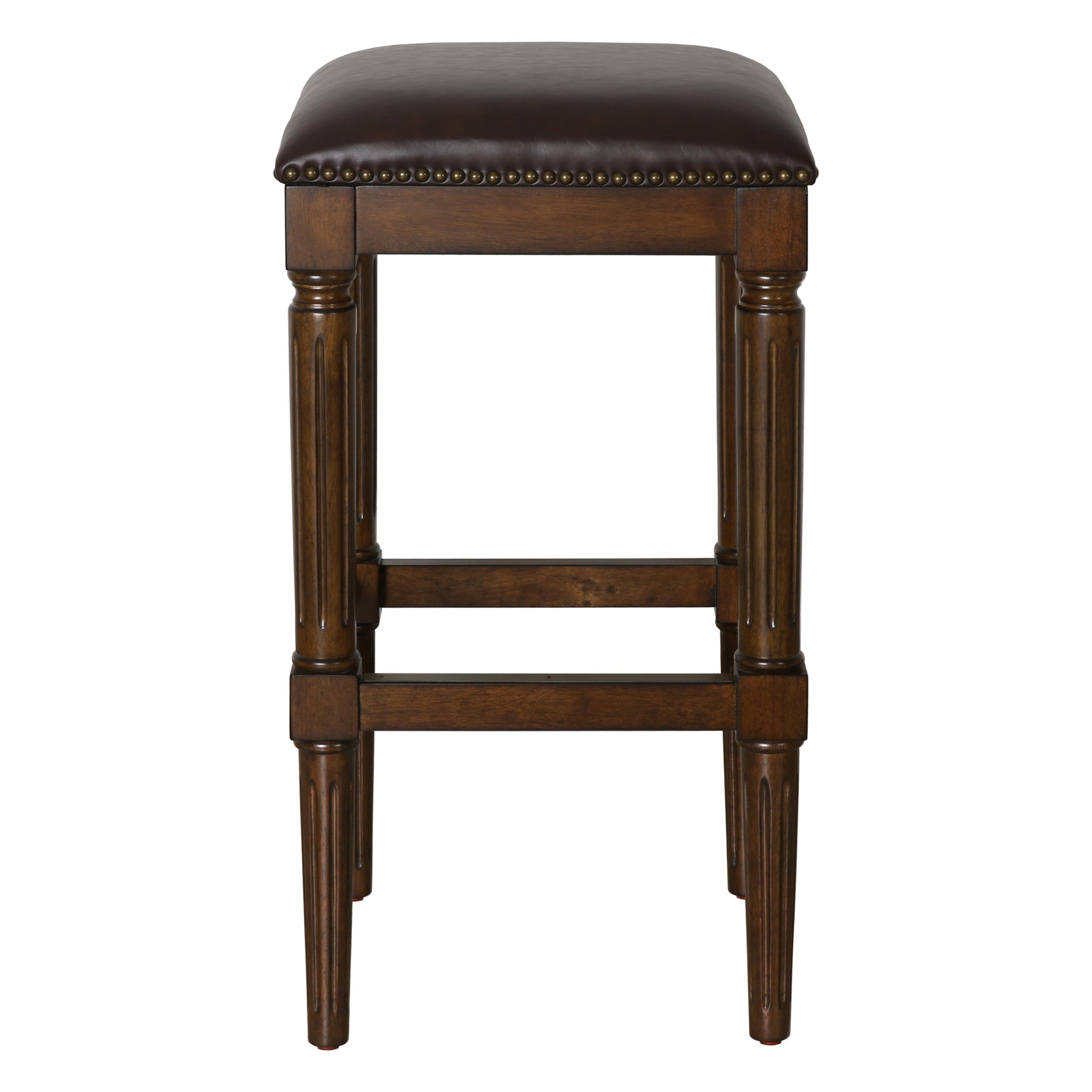 31" Brown And Dark Brown Solid Wood Backless Bar Height Bar Chair-1