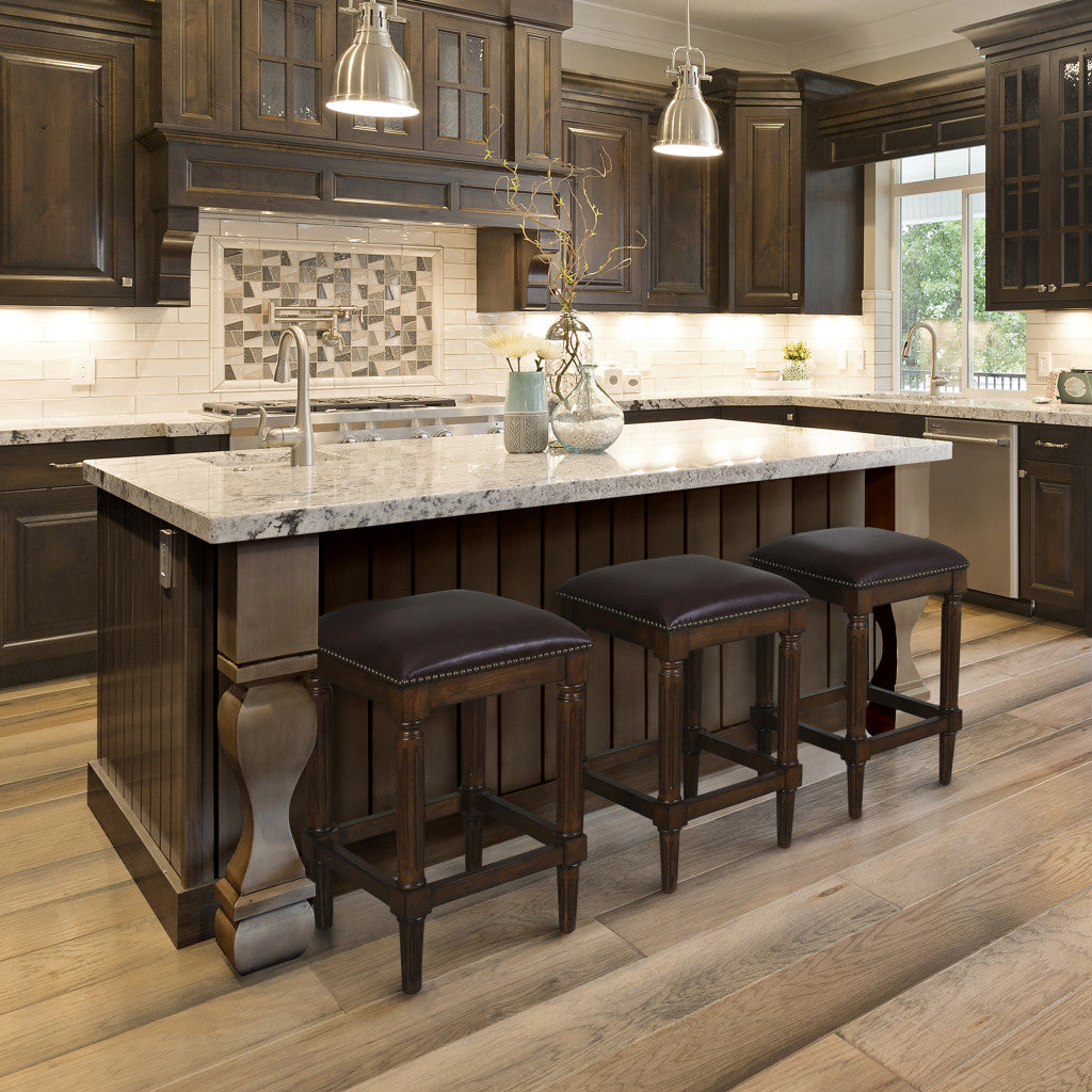 27" Brown And Dark Brown Solid Wood Backless Counter Height Bar Chair-7