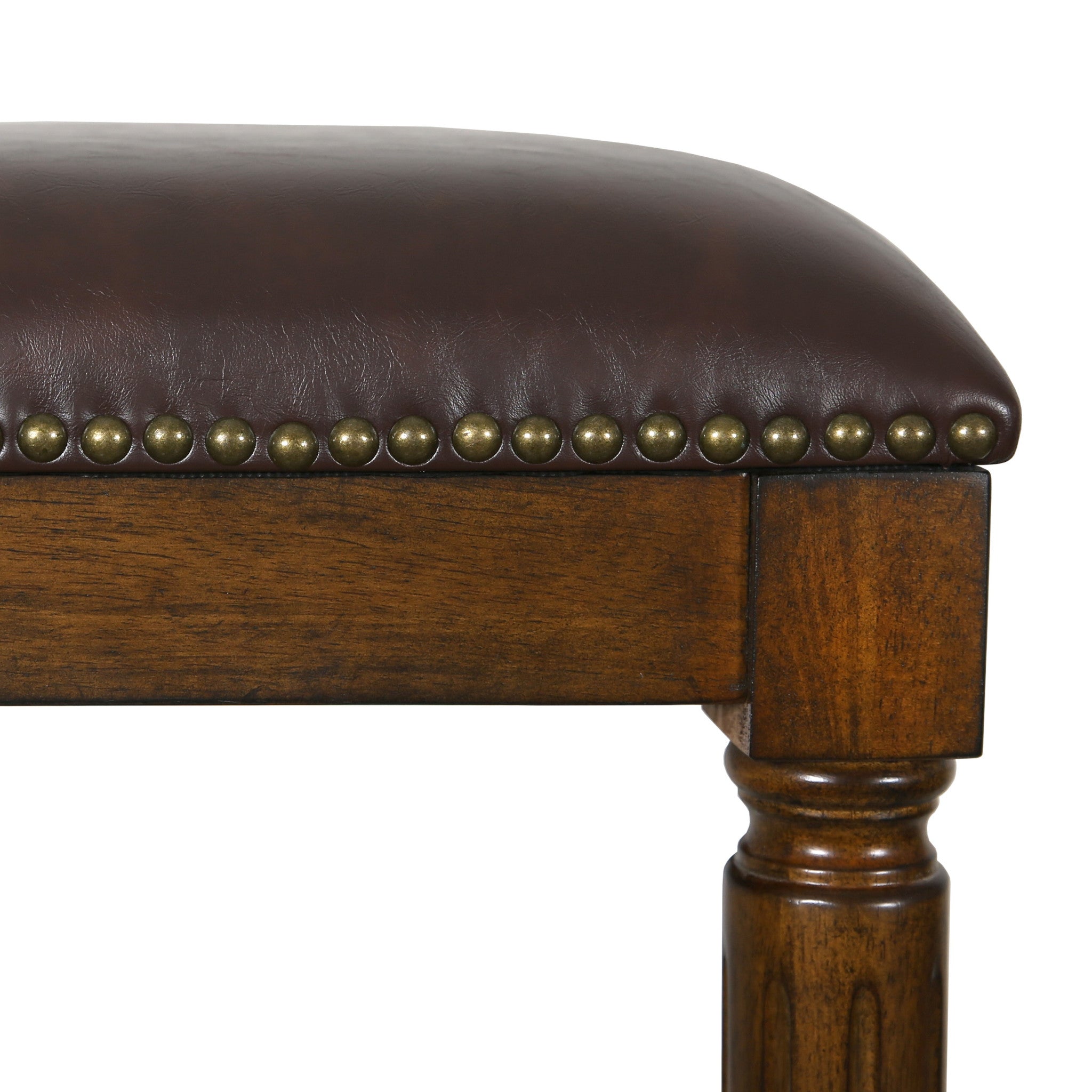 27" Brown And Dark Brown Solid Wood Backless Counter Height Bar Chair-4