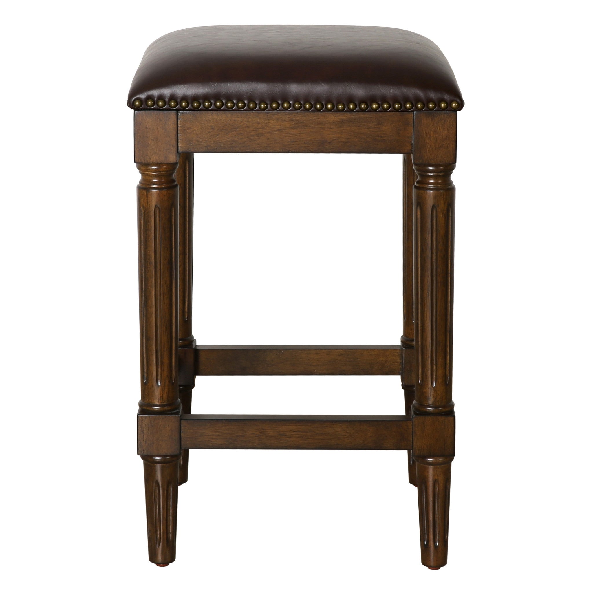 27" Brown And Dark Brown Solid Wood Backless Counter Height Bar Chair-3