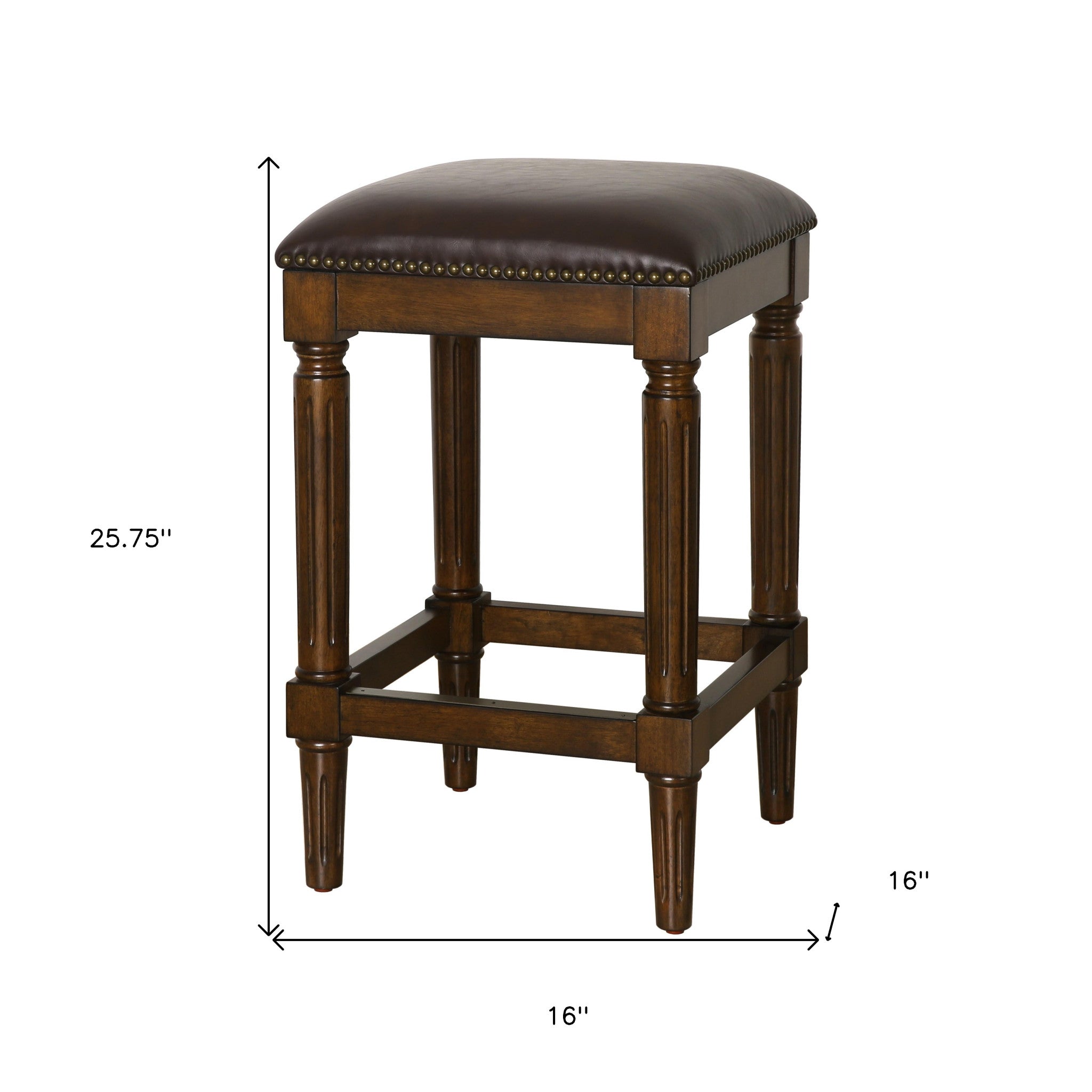 27" Brown And Dark Brown Solid Wood Backless Counter Height Bar Chair-8