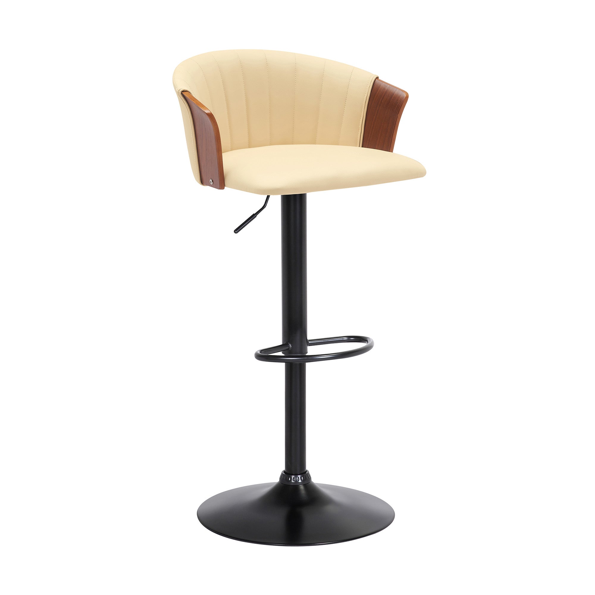 Cream and Black Faux Leather with Metal Swivel Adjustable Height Bar Chair-1