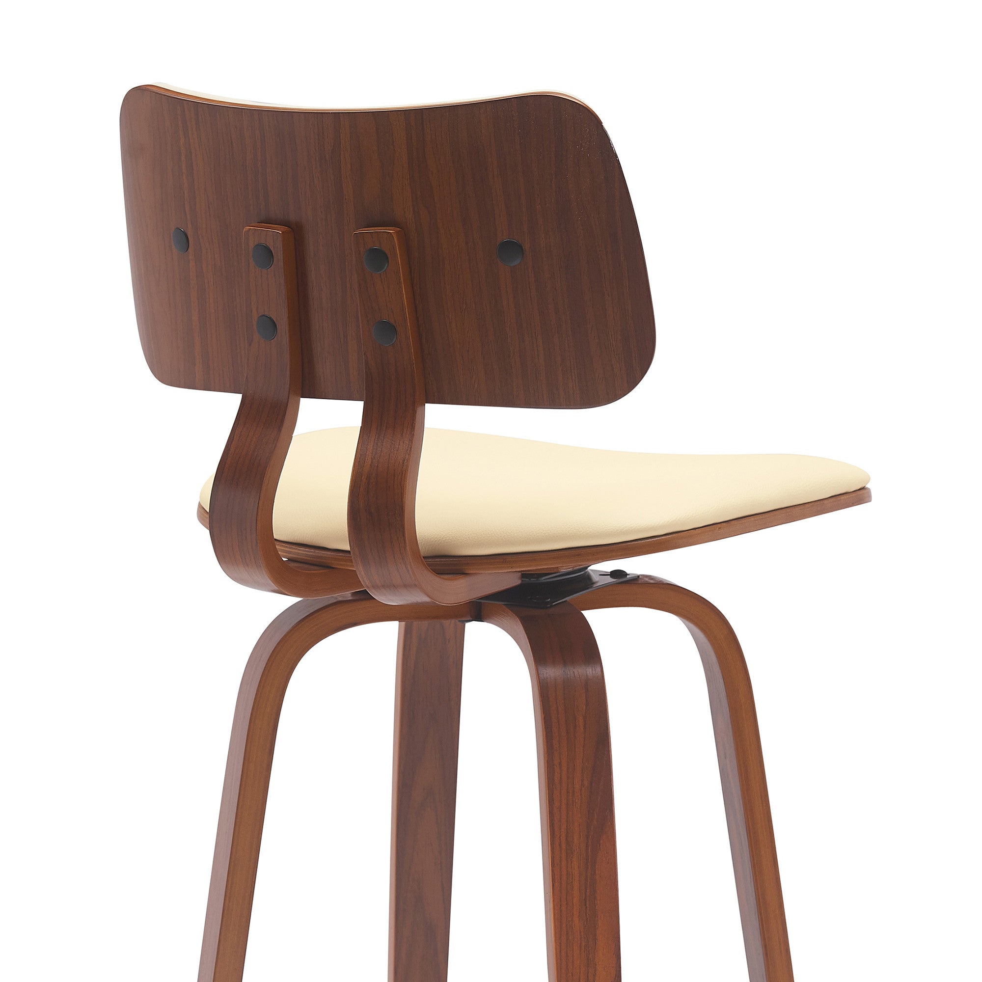 26" Cream And Wood Brown Faux Leather Swivel Low Back Counter Height Bar Chair-5