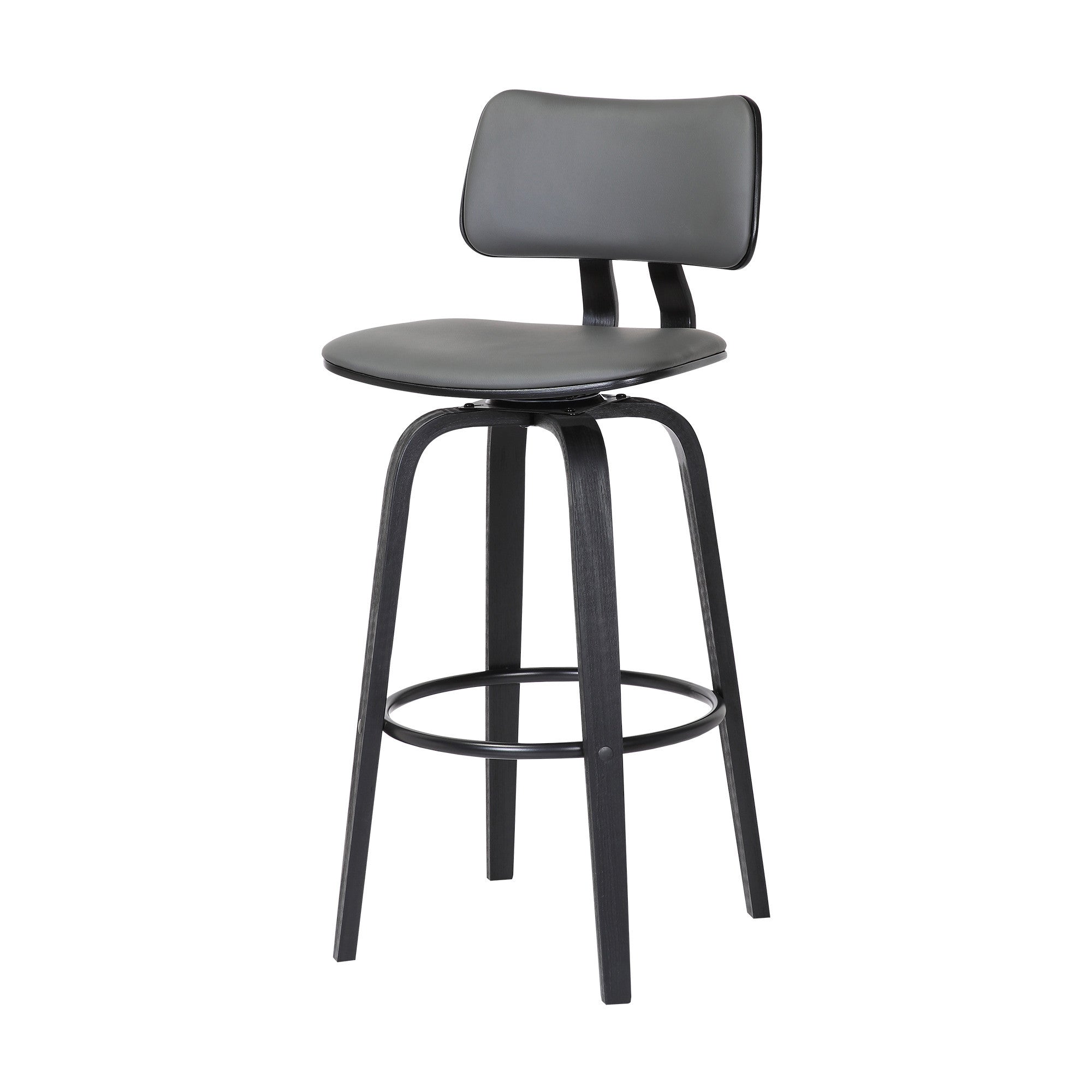26" Gray And Black Faux Leather Swivel Low Back Counter Height Bar Chair-6