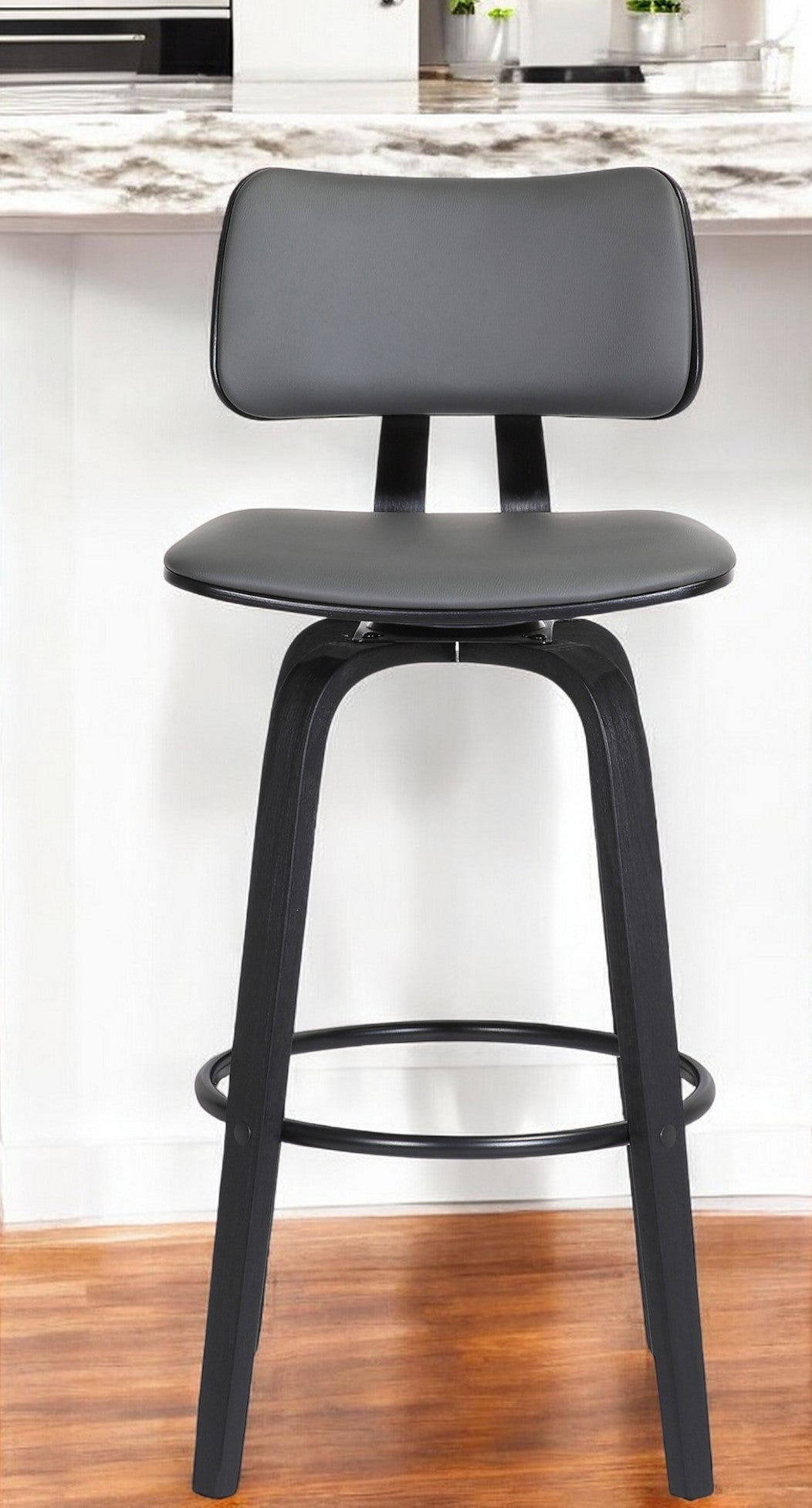 26" Gray And Black Faux Leather Swivel Low Back Counter Height Bar Chair-0
