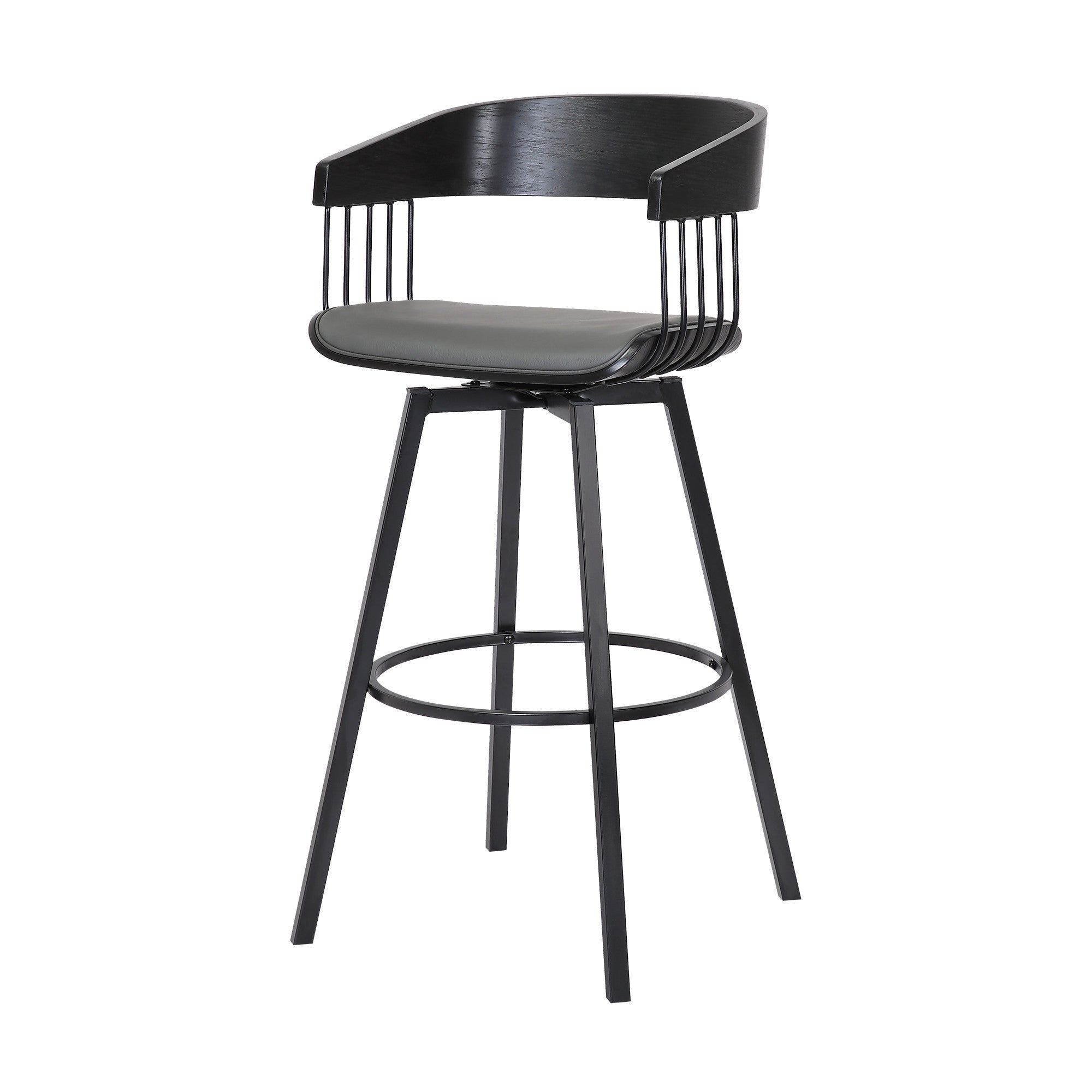 27" Gray and Black Faux Leather with Metal Swivel Counter Height Bar Chair-6