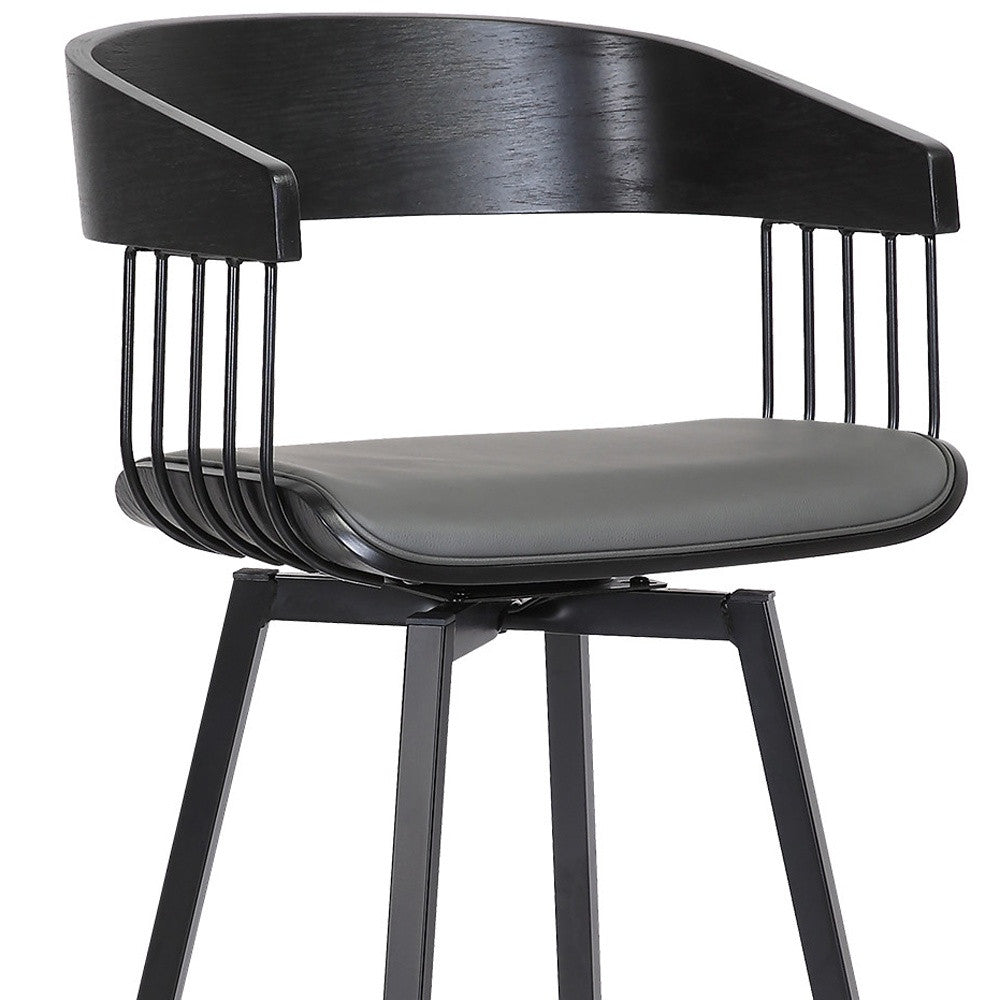 27" Gray and Black Faux Leather with Metal Swivel Counter Height Bar Chair-7