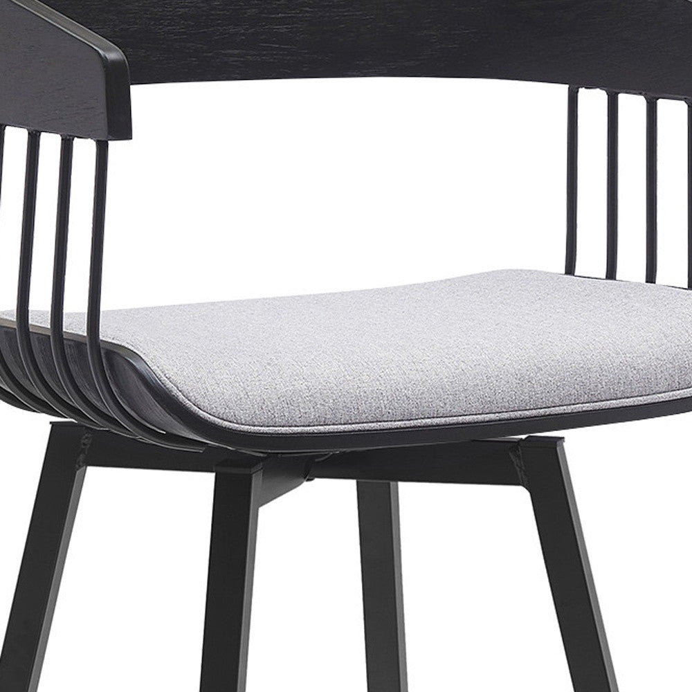 27" Light Gray and Black Fabric with Metal Swivel Counter Height Bar Chair-6