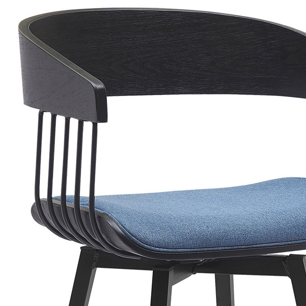 27" Blue and Black Fabric with Metal Swivel Counter Height Bar Chair-7