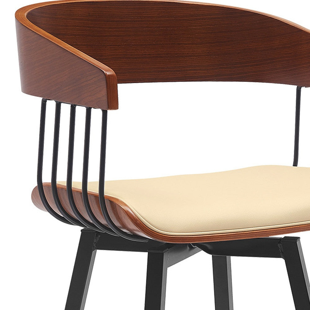 31" Cream and Black Faux Leather with Metal Swivel Bar Height Bar Chair-6