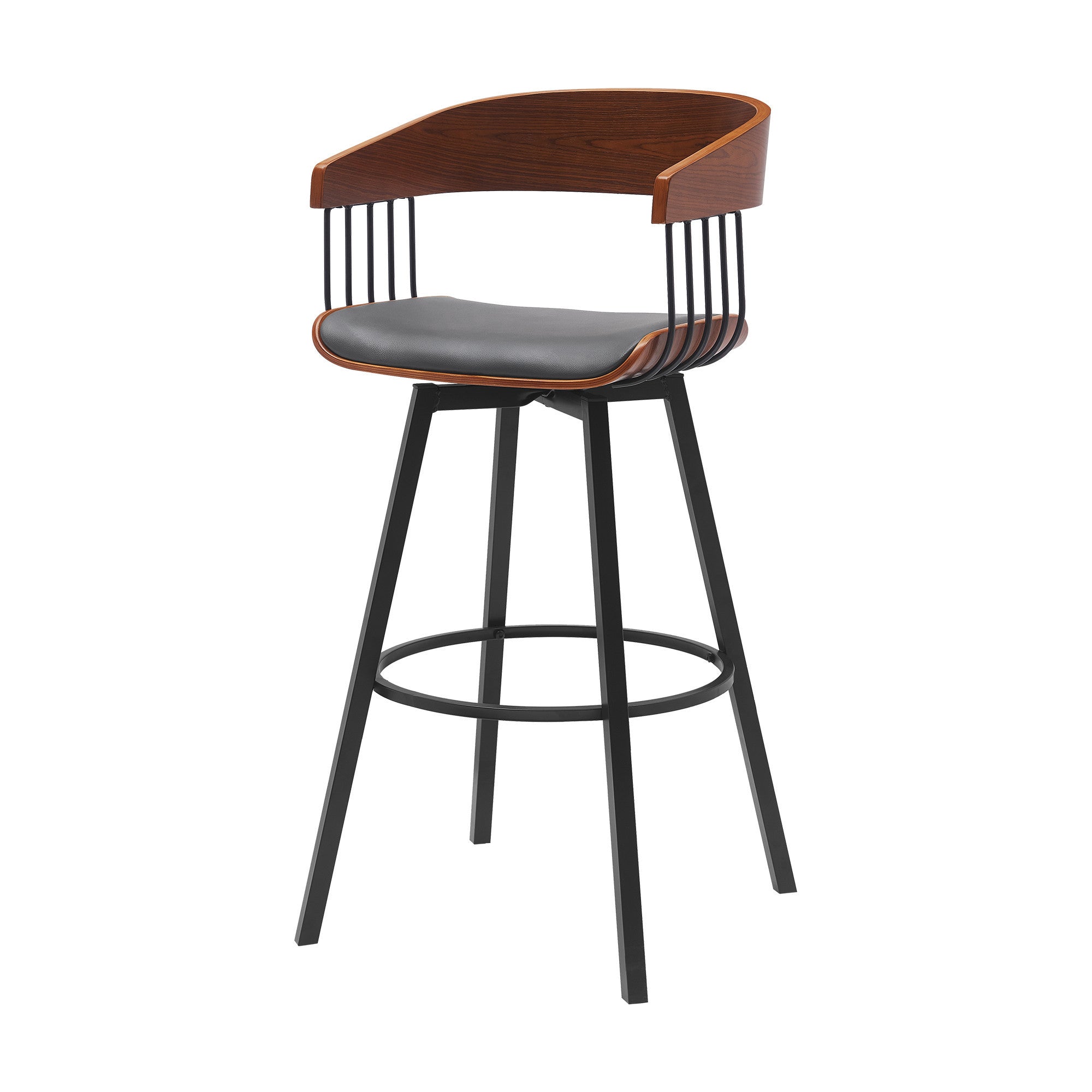 31" Gray and Black Faux Leather with Metal Swivel Bar Height Bar Chair-4