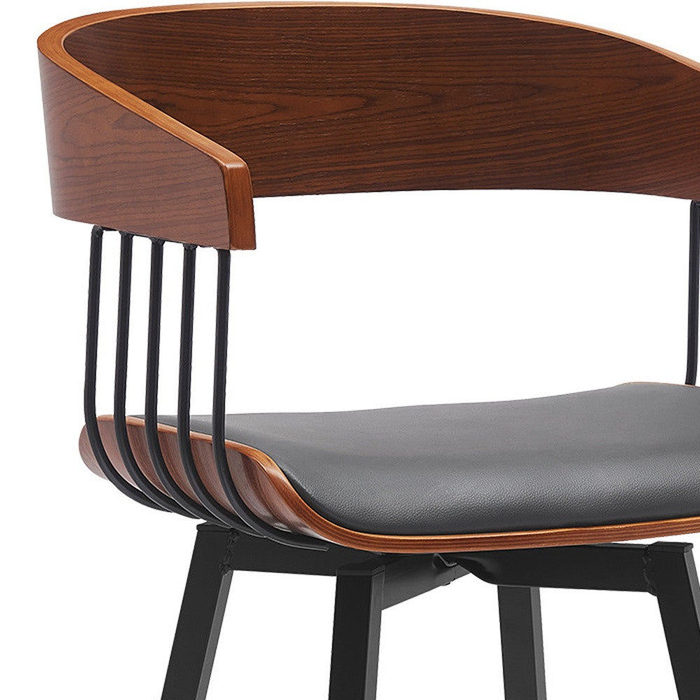 31" Gray and Black Faux Leather with Metal Swivel Bar Height Bar Chair-7