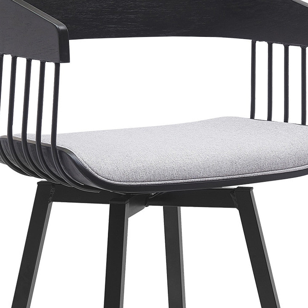 31" Light Gray and Black Fabric with Metal Swivel Bar Height Bar Chair-6