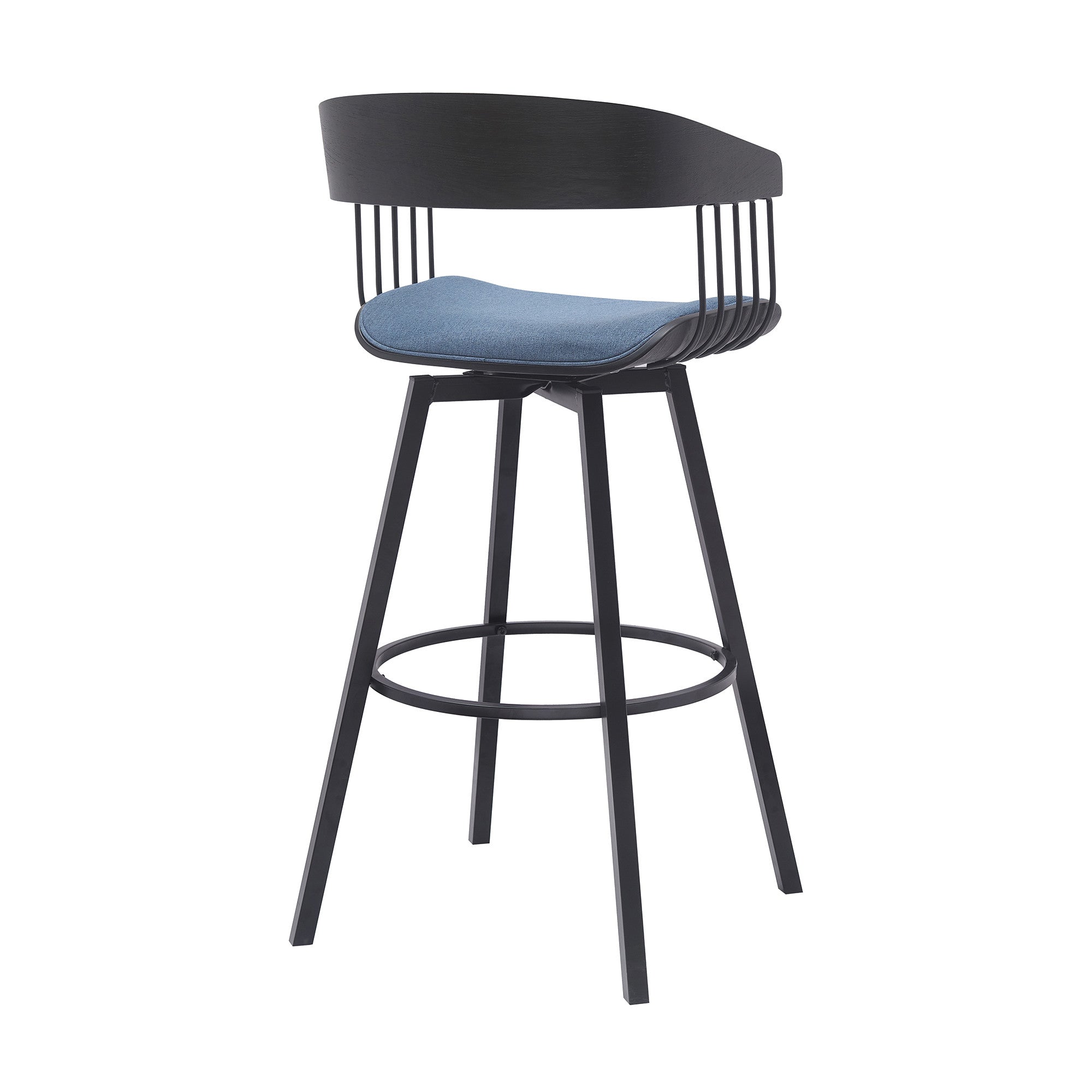 31" Blue and Black Fabric with Metal Swivel Bar Height Bar Chair-3