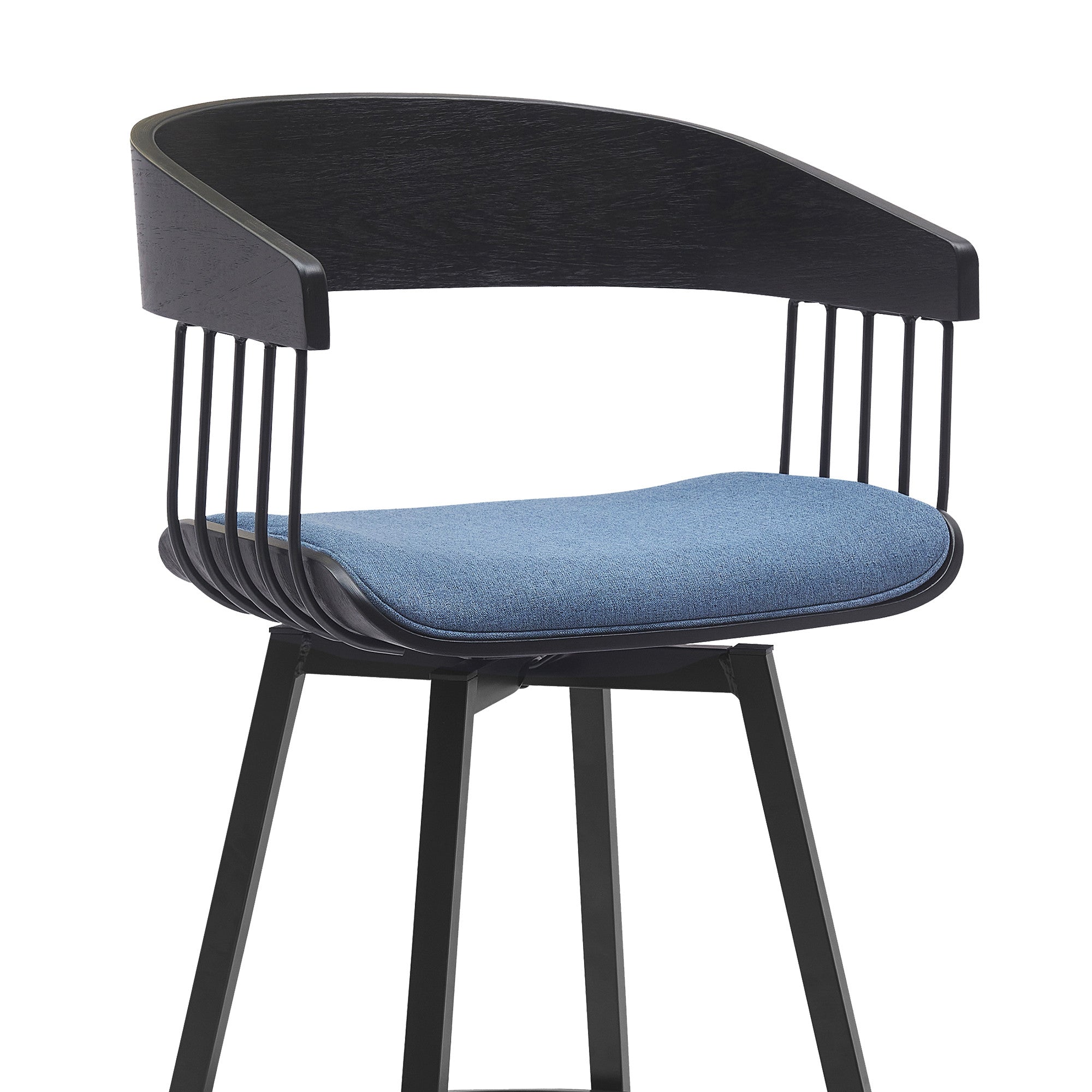 31" Blue and Black Fabric with Metal Swivel Bar Height Bar Chair-5
