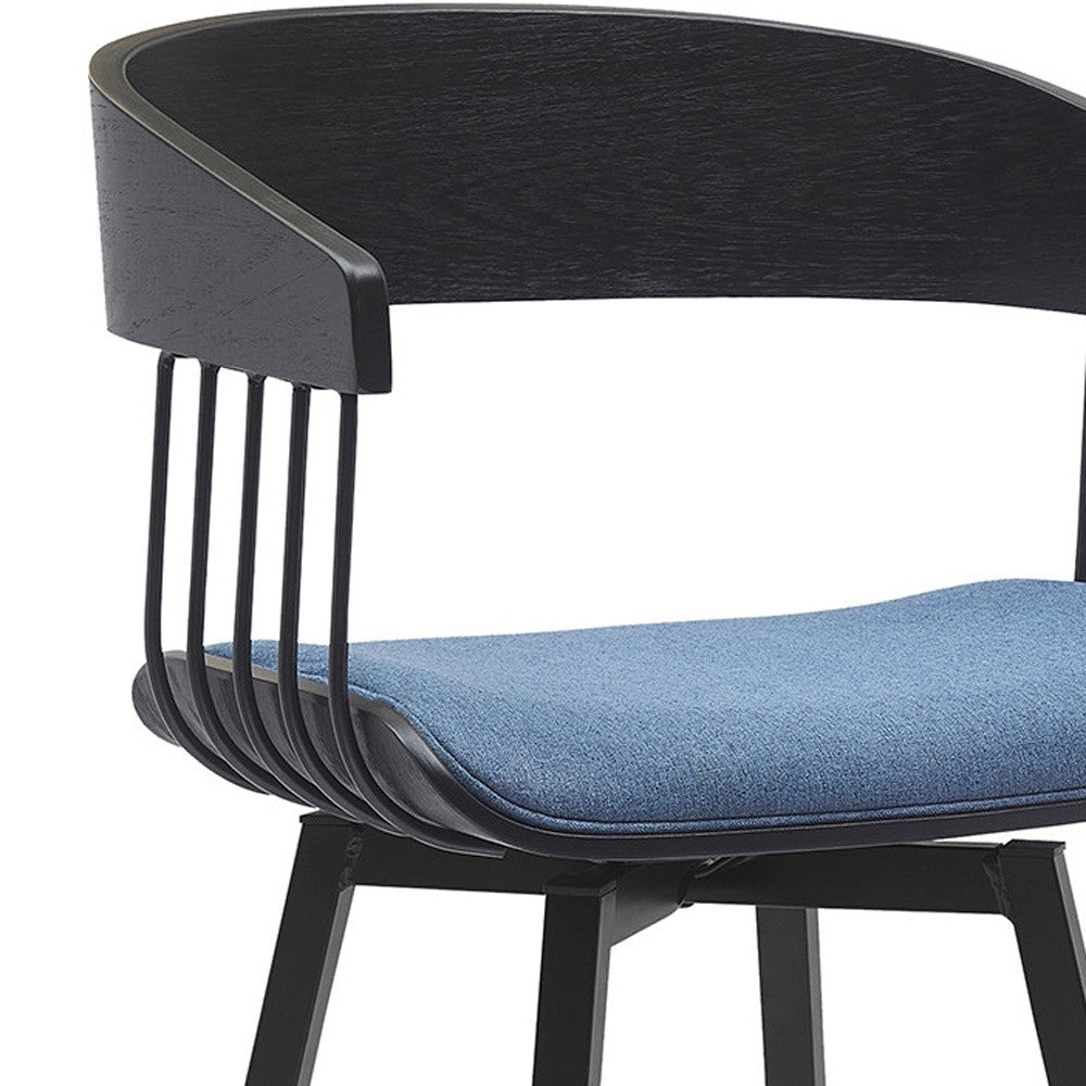 31" Blue and Black Fabric with Metal Swivel Bar Height Bar Chair-7