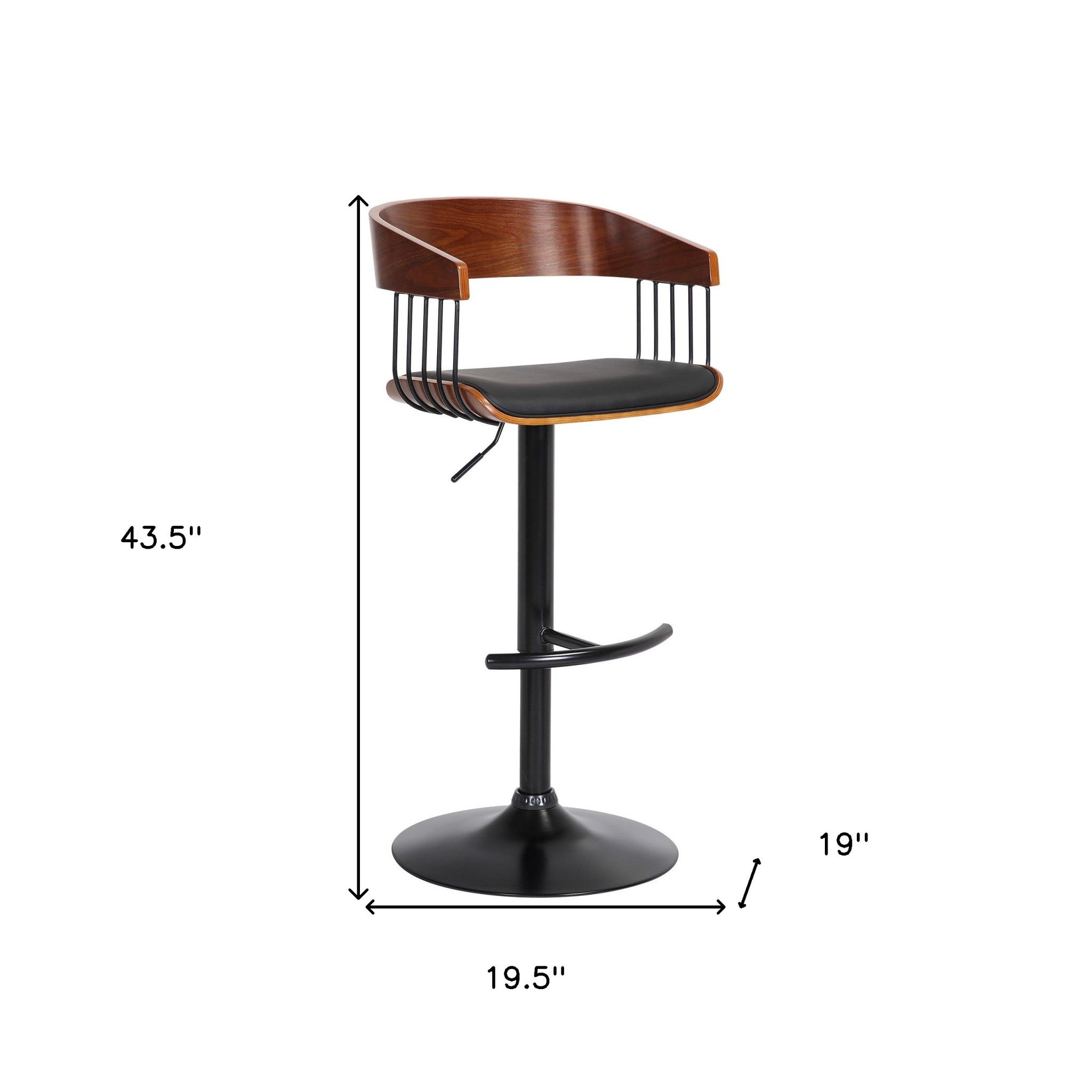 Black Faux Leather And Metal Swivel Adjustable Height Bar Chair-8