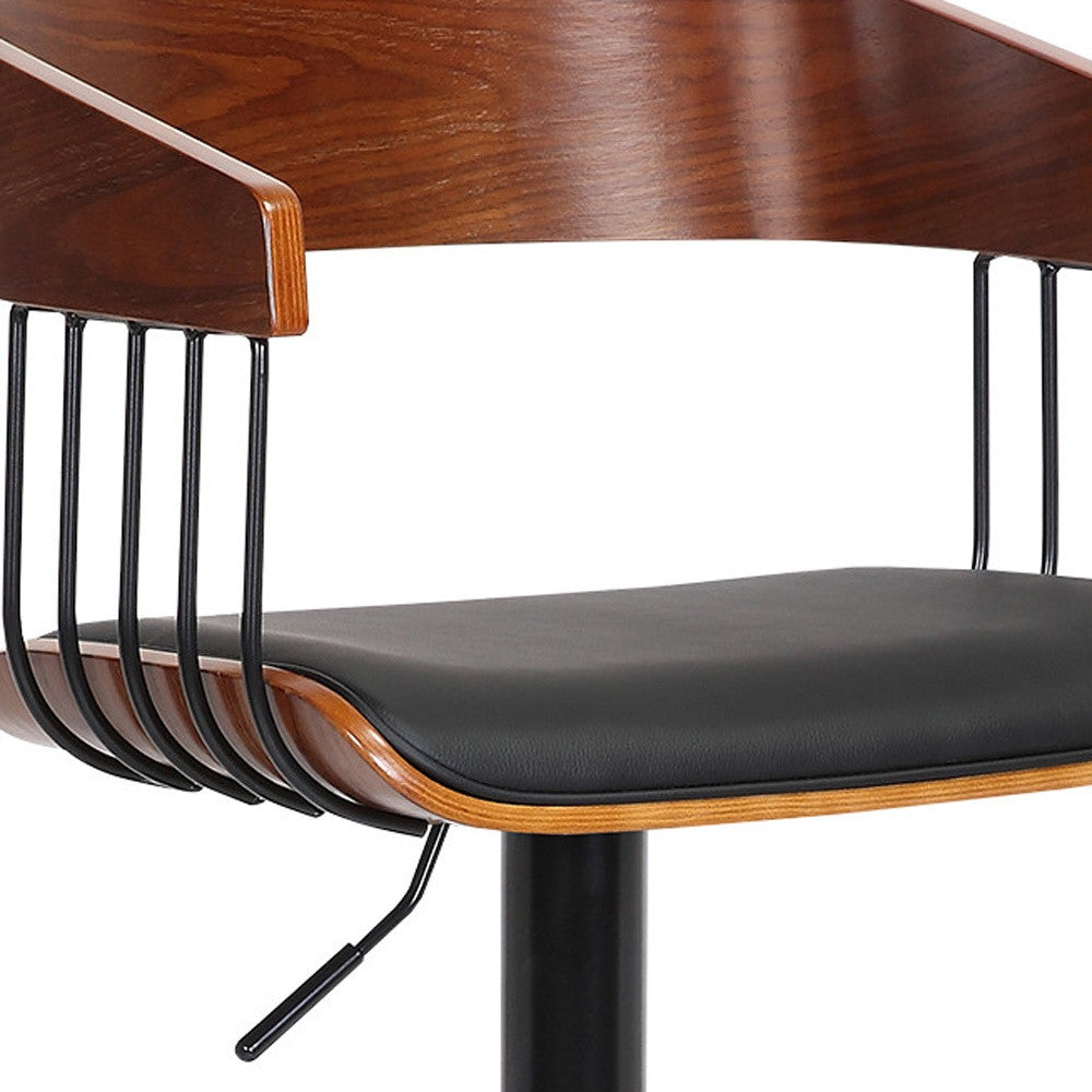 Black Faux Leather And Metal Swivel Adjustable Height Bar Chair-7