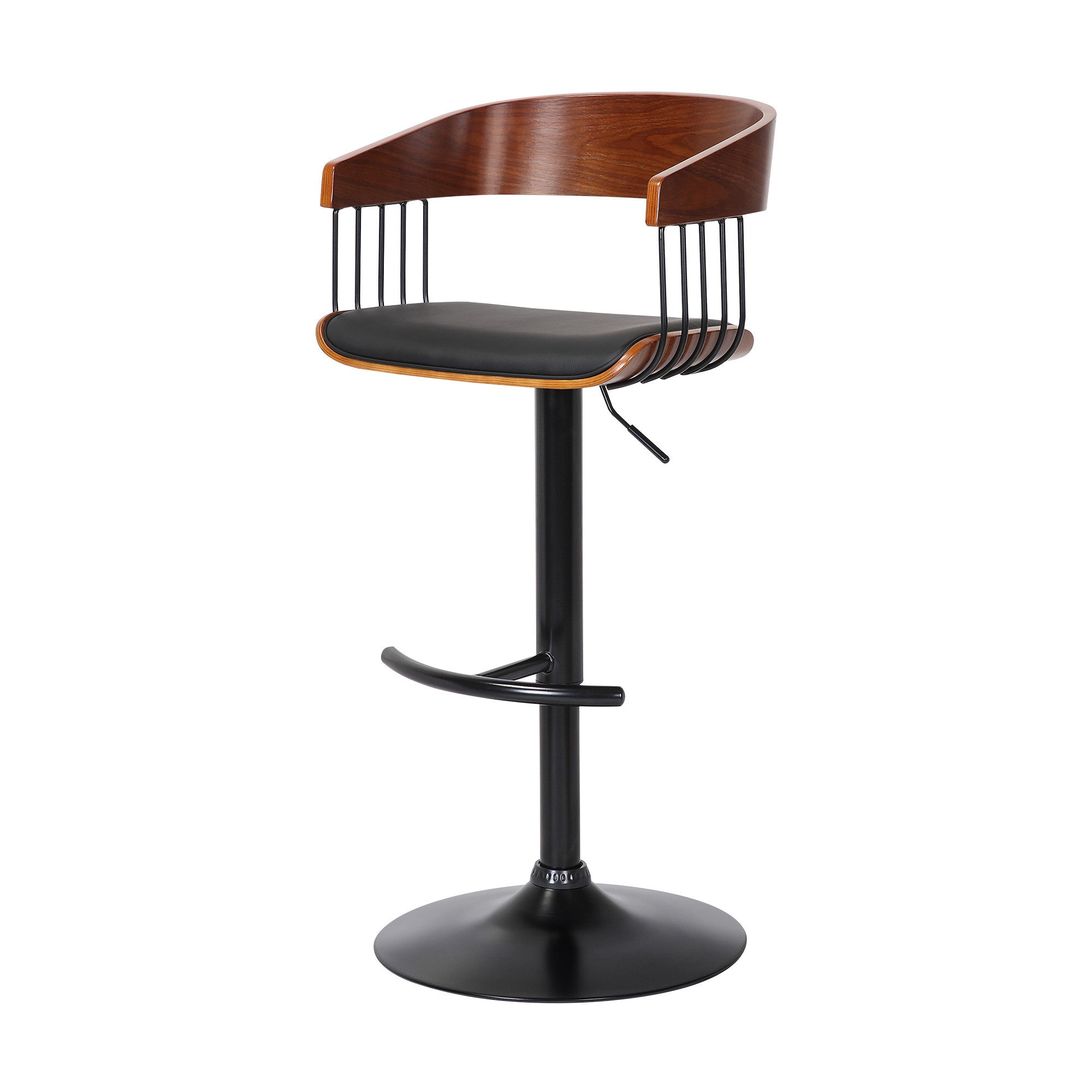 Black Faux Leather And Metal Swivel Adjustable Height Bar Chair-6