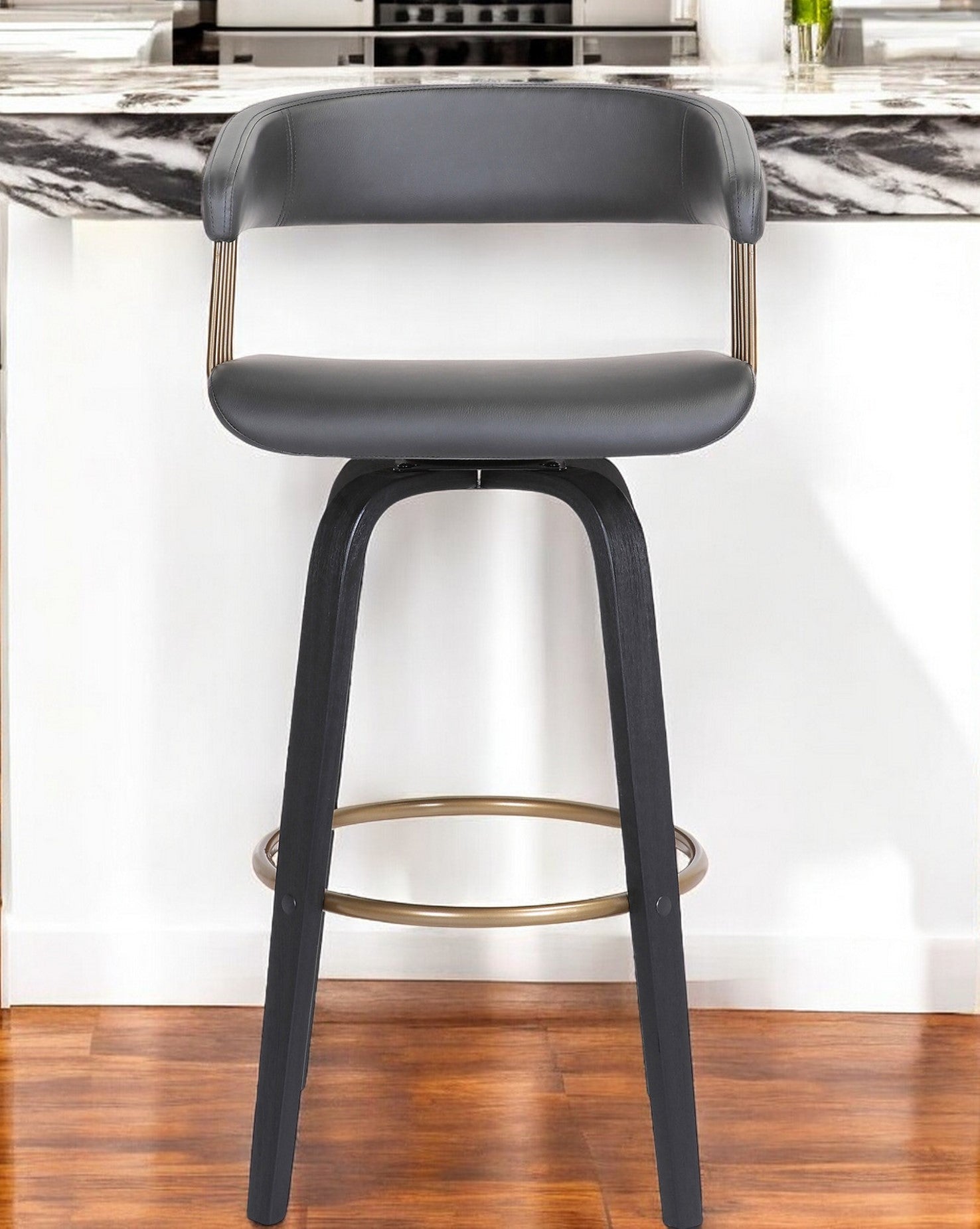 26" Gray And Black Faux Leather Swivel Counter Height Bar Chair-1