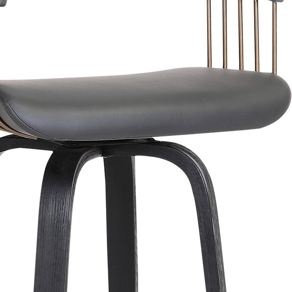 26" Gray And Black Faux Leather Swivel Counter Height Bar Chair-7