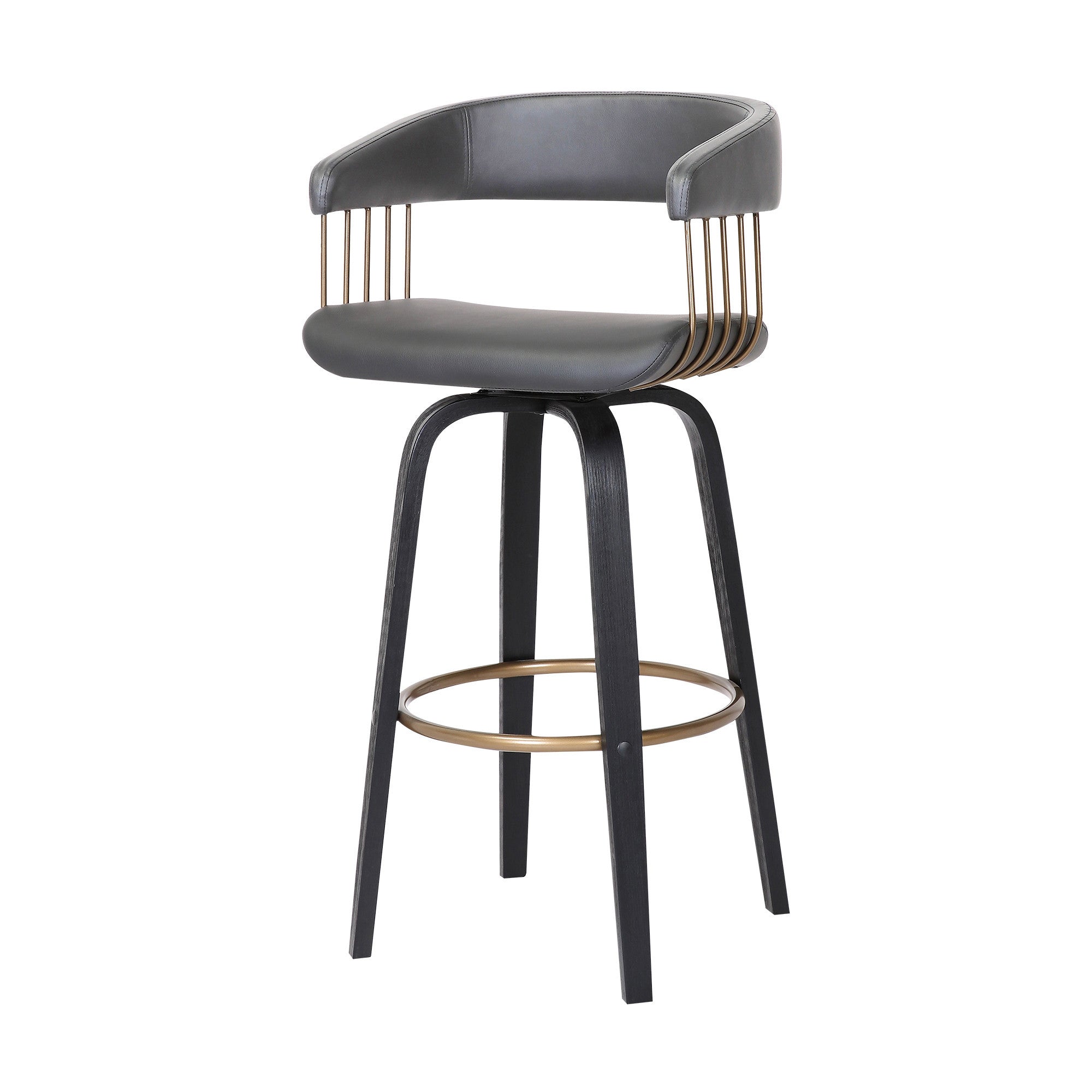 26" Gray And Black Faux Leather Swivel Counter Height Bar Chair-6