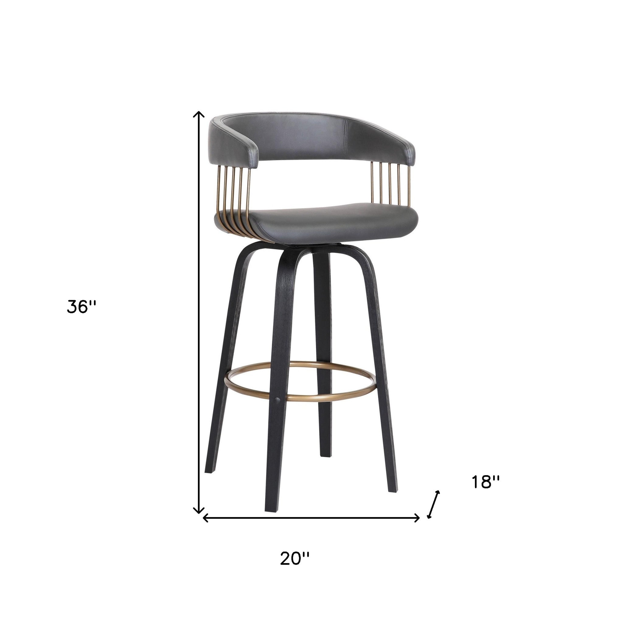 26" Gray And Black Faux Leather Swivel Counter Height Bar Chair-8