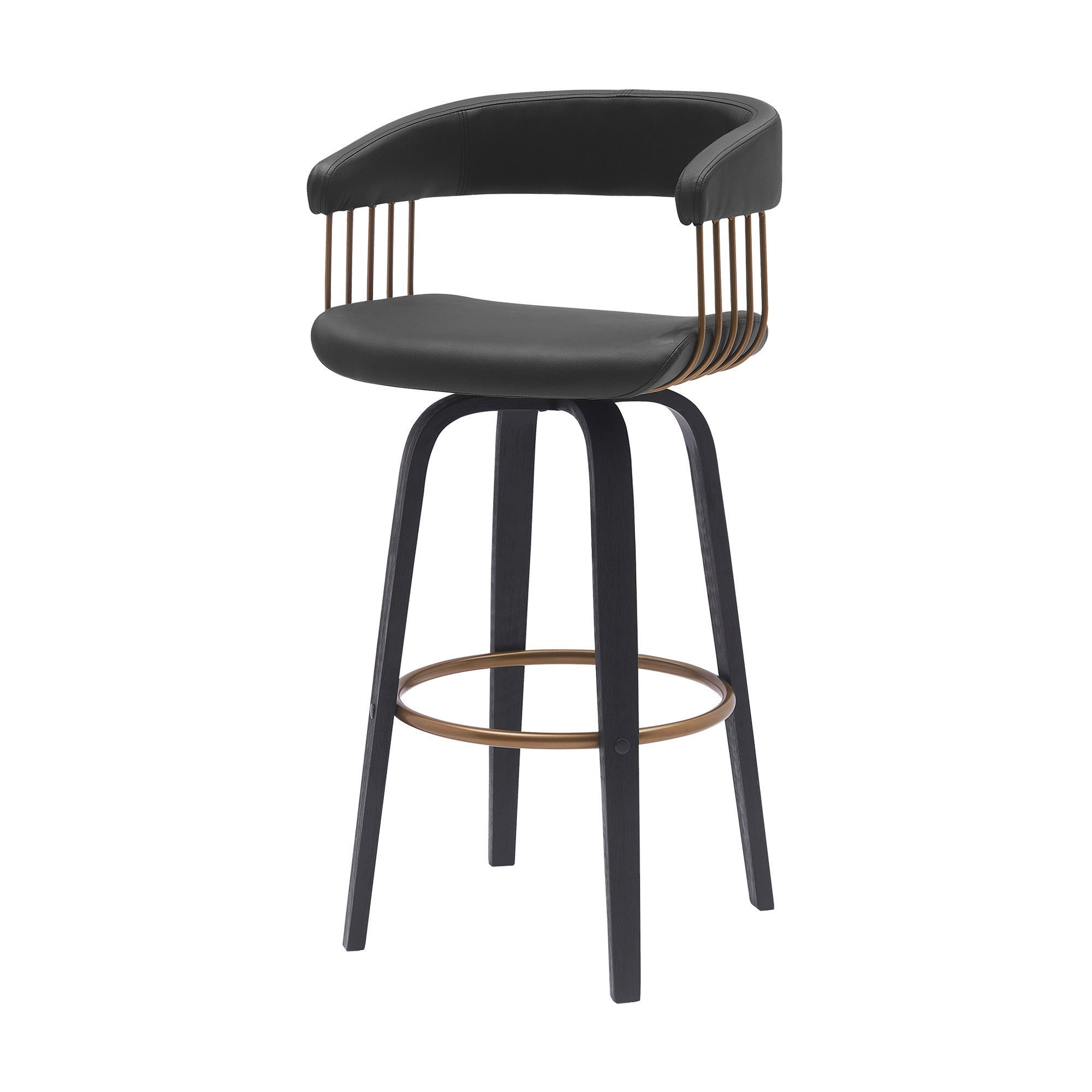 31" Black Faux Leather Swivel Bar Height Bar Chair-6