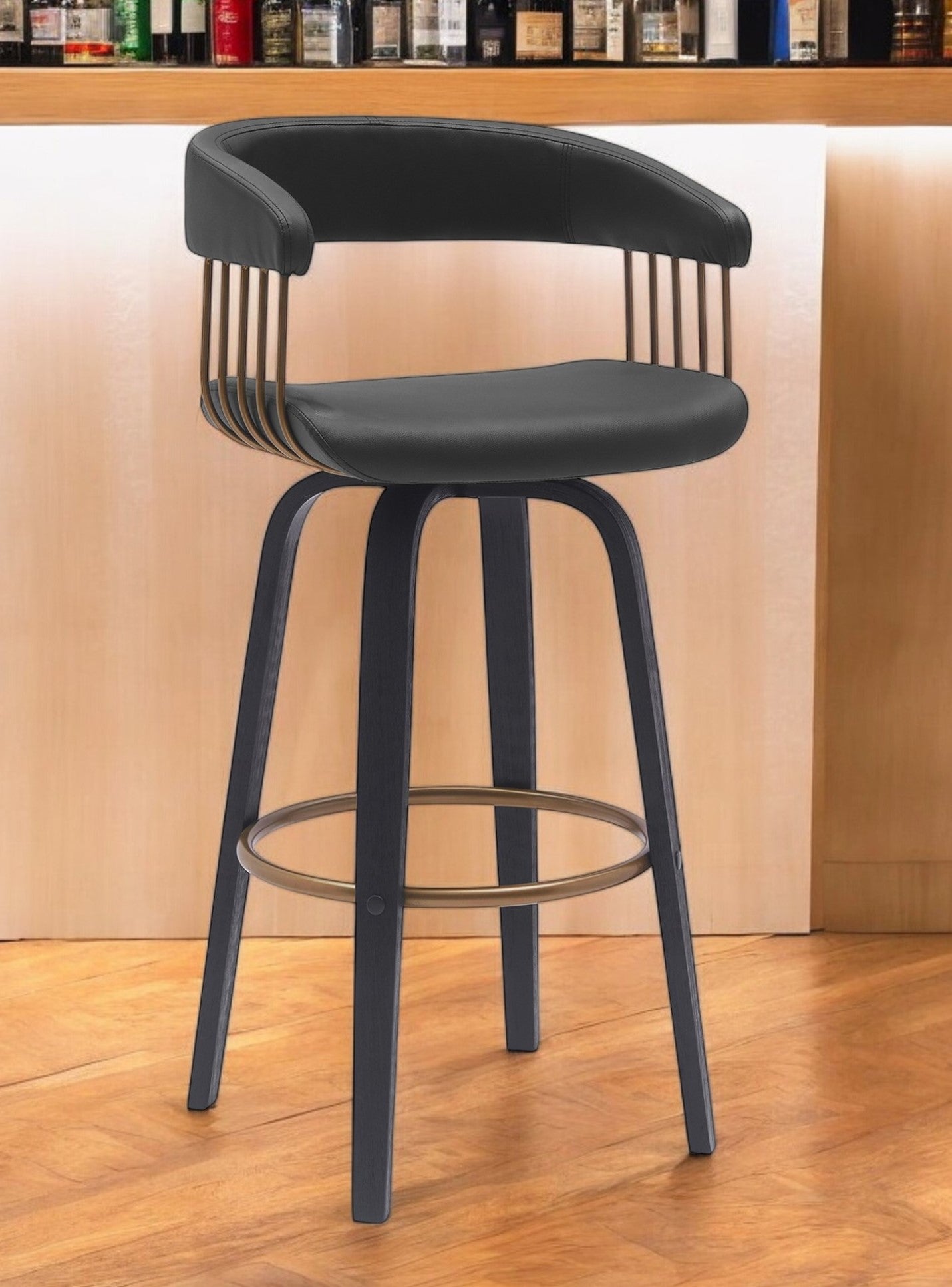 31" Black Faux Leather Swivel Bar Height Bar Chair-0