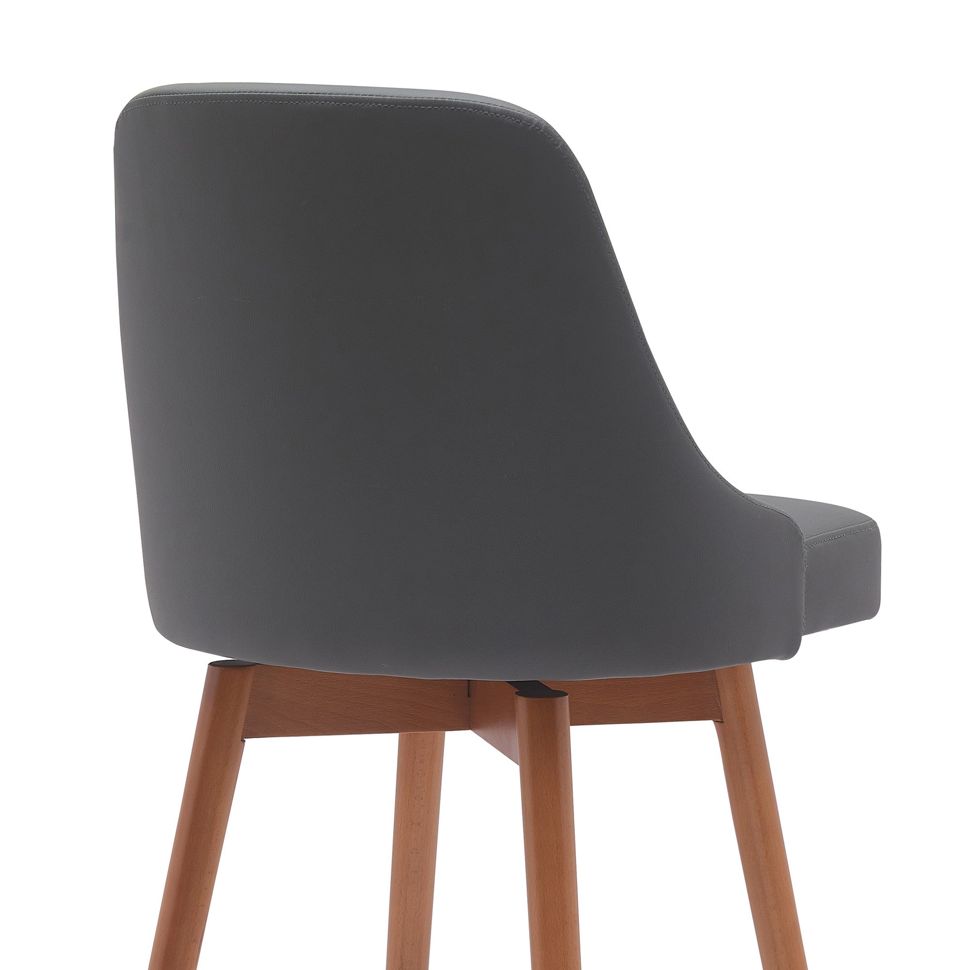 26" Gray and Wood Brown Faux Leather with Solid Wood Swivel Counter Height Bar Chair-6