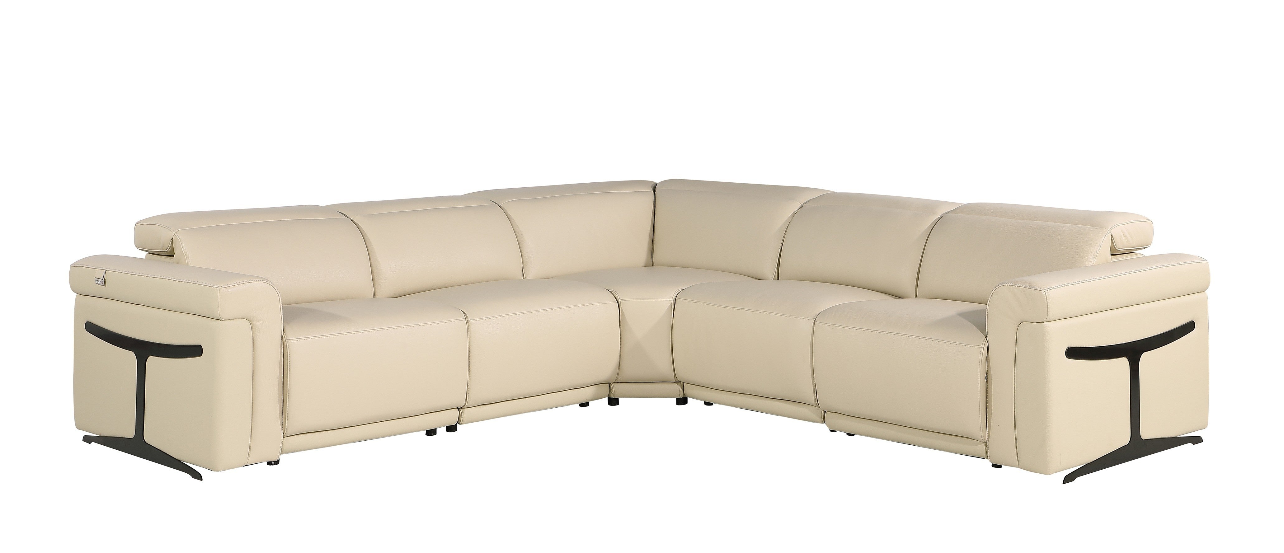 Beige Italian Leather Modular L Shaped Five Piece Corner Sectional-1